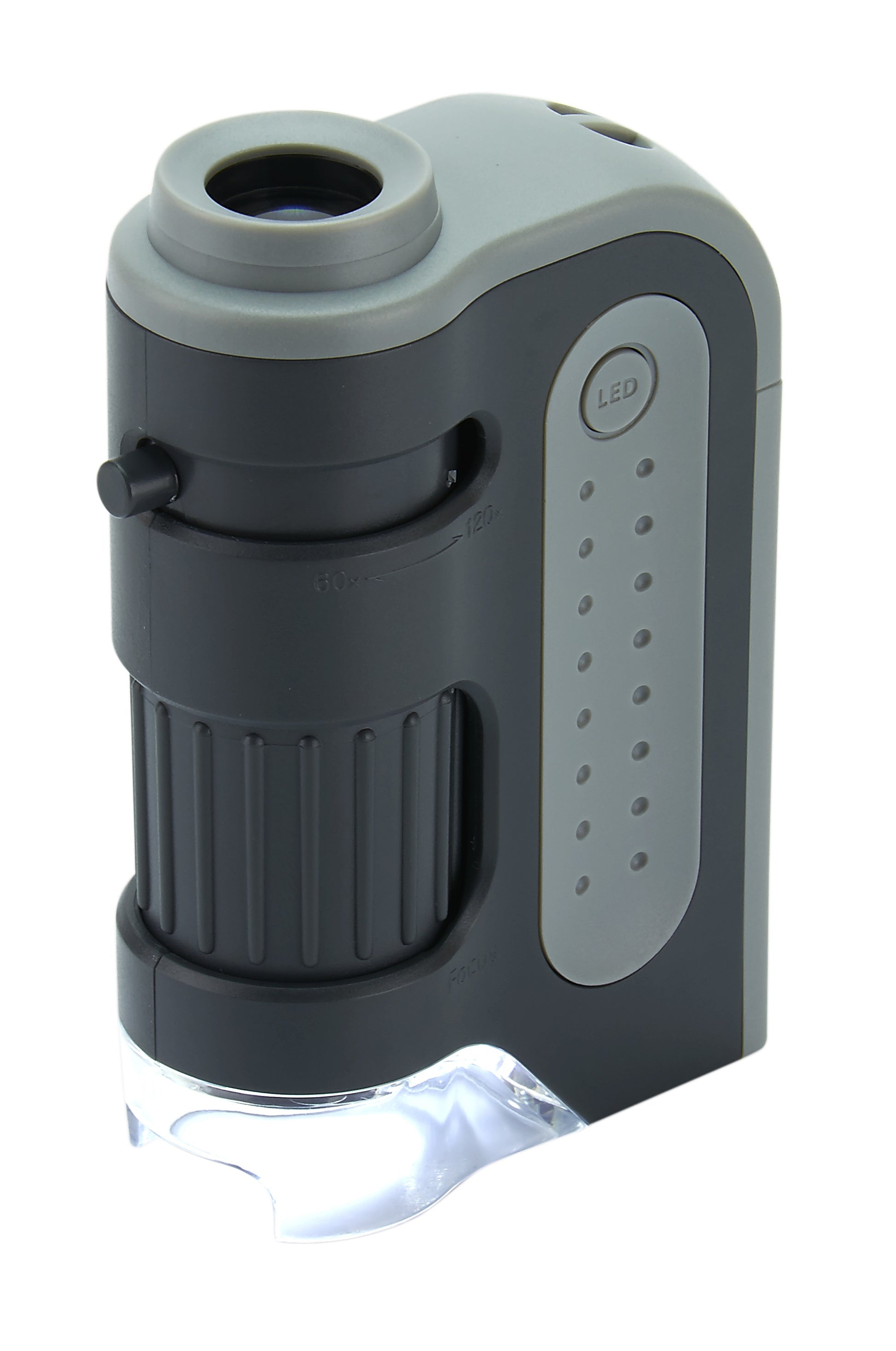 Carson MicroBrite Plus Taschenmikroskop – 60–120×, LED, grau