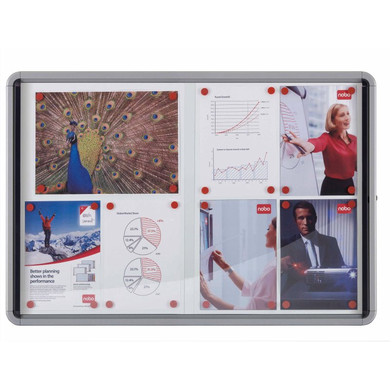 Nobo Schaukasten, 15 × A4 – Aluminium, Sicherheitsglas, abschliessbar, magnethaftend, 104 × 123,2 cm