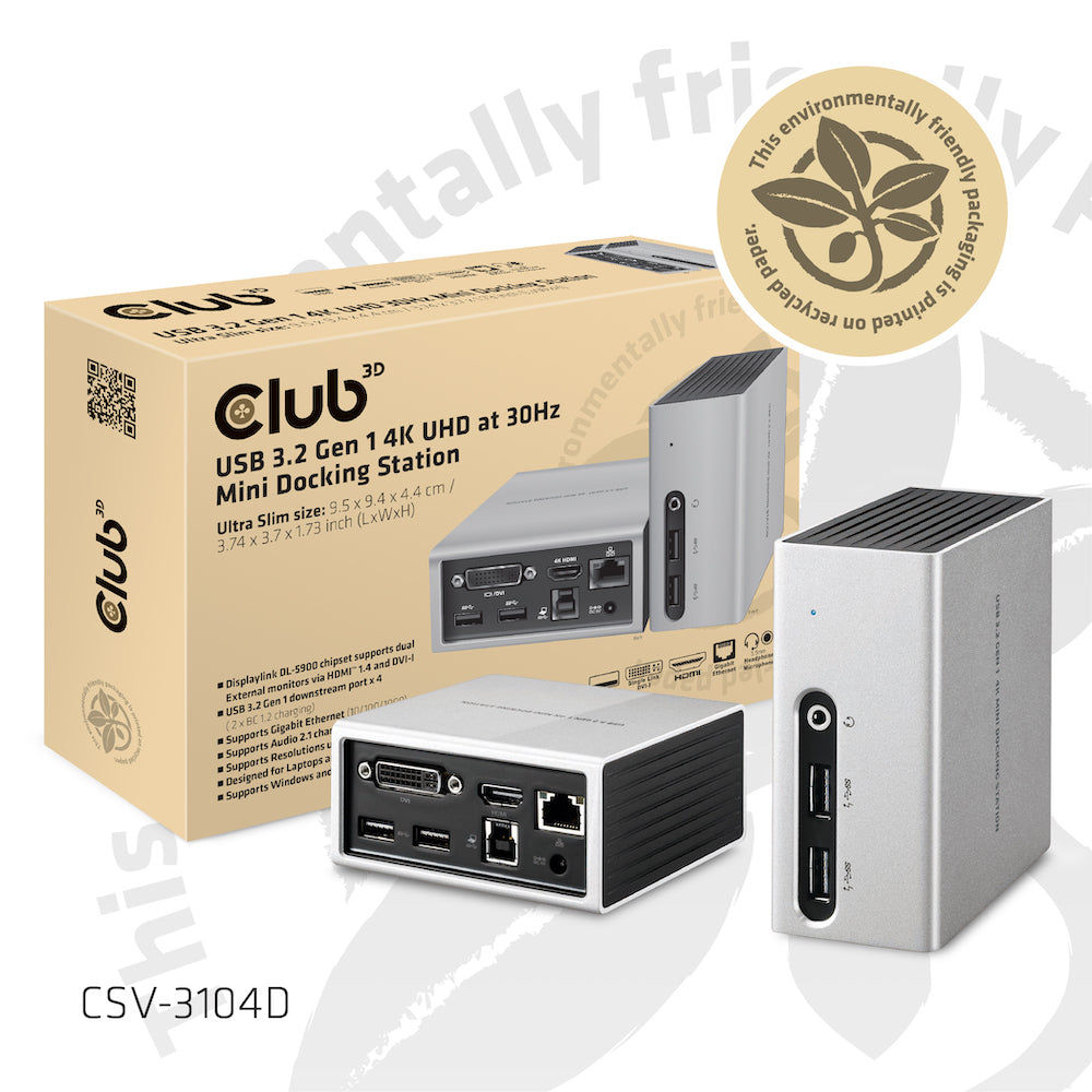 CLUB3D Club 3D CSV-3104D Dockingstation – USB-A, 1× HDMI, 1× DVI, 4× USB-A, GbE, 3,5 mm Audio, für Windows