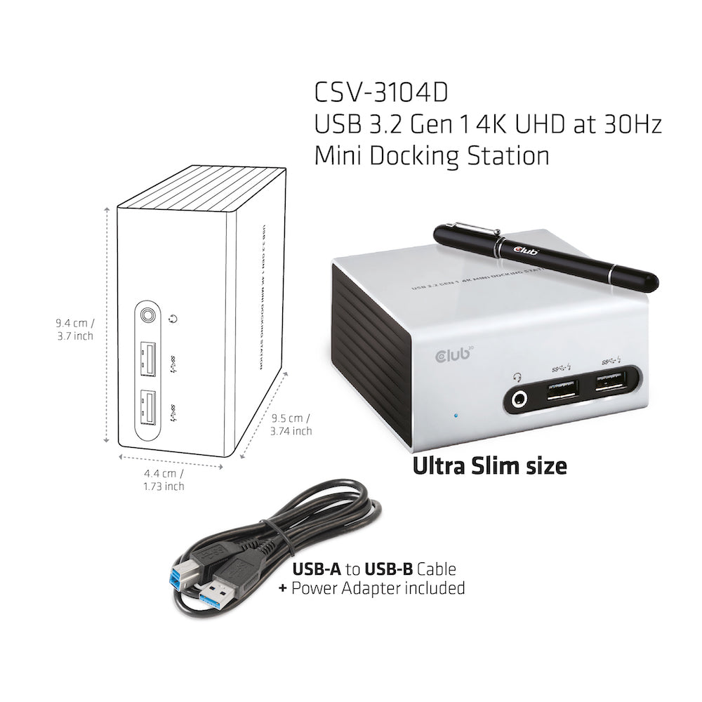 CLUB3D Club 3D CSV-3104D Dockingstation – USB-A, 1× HDMI, 1× DVI, 4× USB-A, GbE, 3,5 mm Audio, für Windows