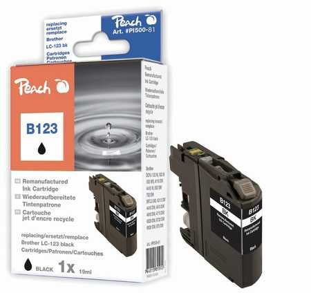 Peach LC-123 Schwarz Tintenpatrone (Kompatibel) – 820 Seiten – für Brother LC-123 – ersetzt LC-123BK