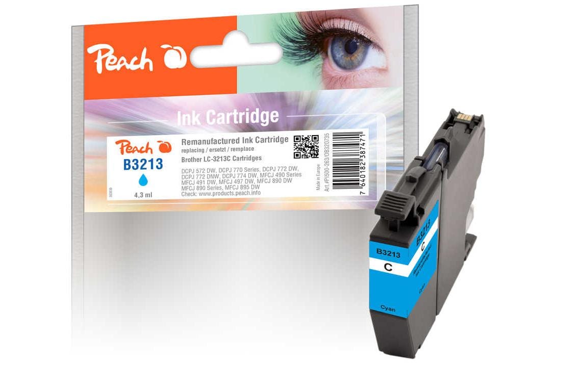 Peach LC-3213C Cyan Tintenpatrone (Kompatibel) – 510 Seiten – für Brother DCPJ 572 DW, DCPJ 770/772/774 …