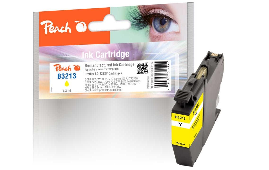 Peach LC-3213XL Gelbe Tintenpatrone (Kompatibel) – 395 Seiten – für Brother DCPJ 770/772/774 … – LC-3213Y