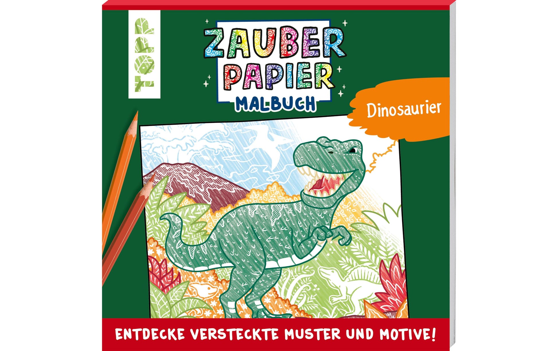 TOPP Verlag Malbuch Zauberpapier – 21 × 21 cm – 48 Seiten – Dinosaurier