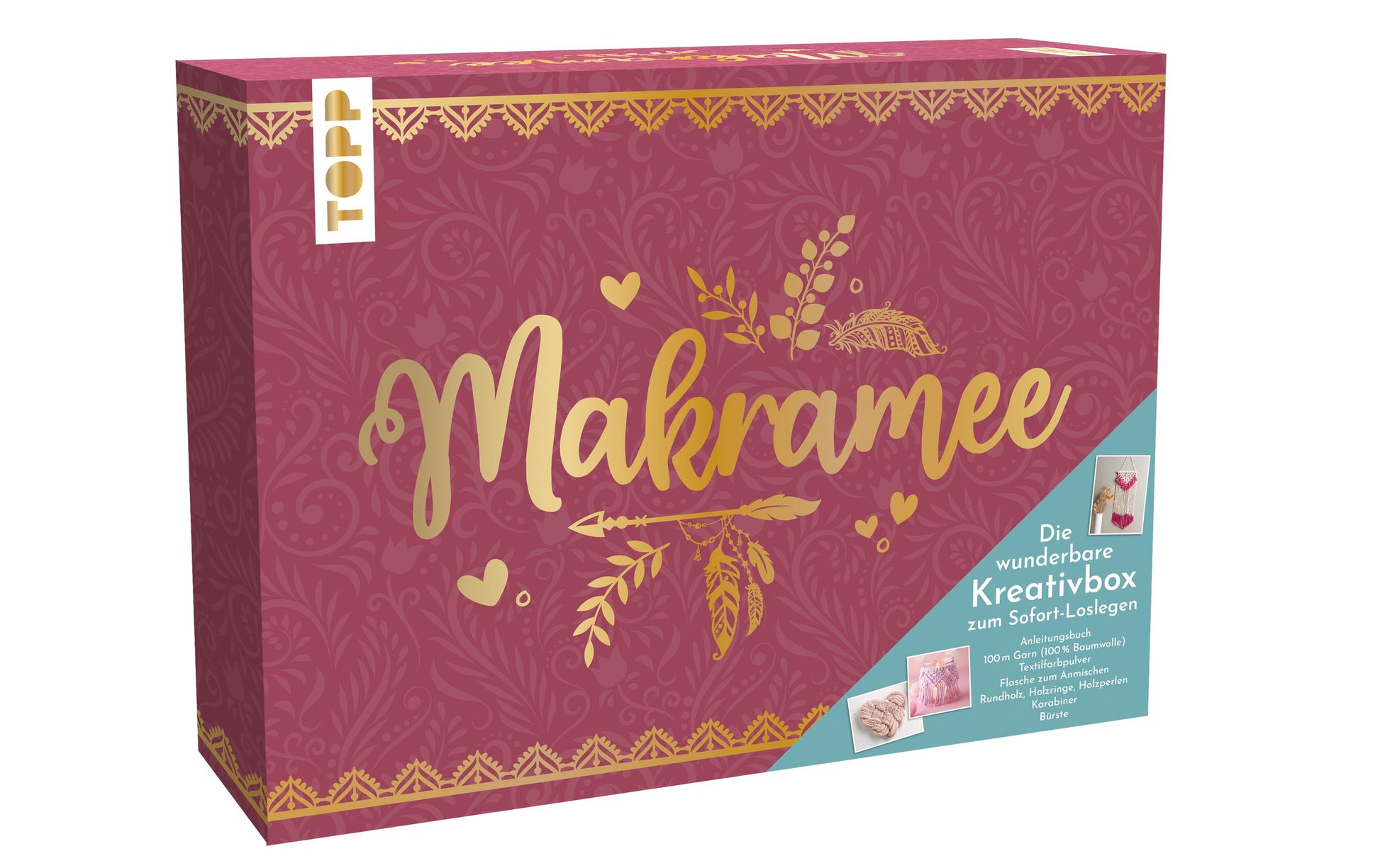 TOPP Verlag Makramee Kreativbox – Makramee-Set – 6 Projekte – Baumwolle & Holz (Esche) – ab 3 Jahren