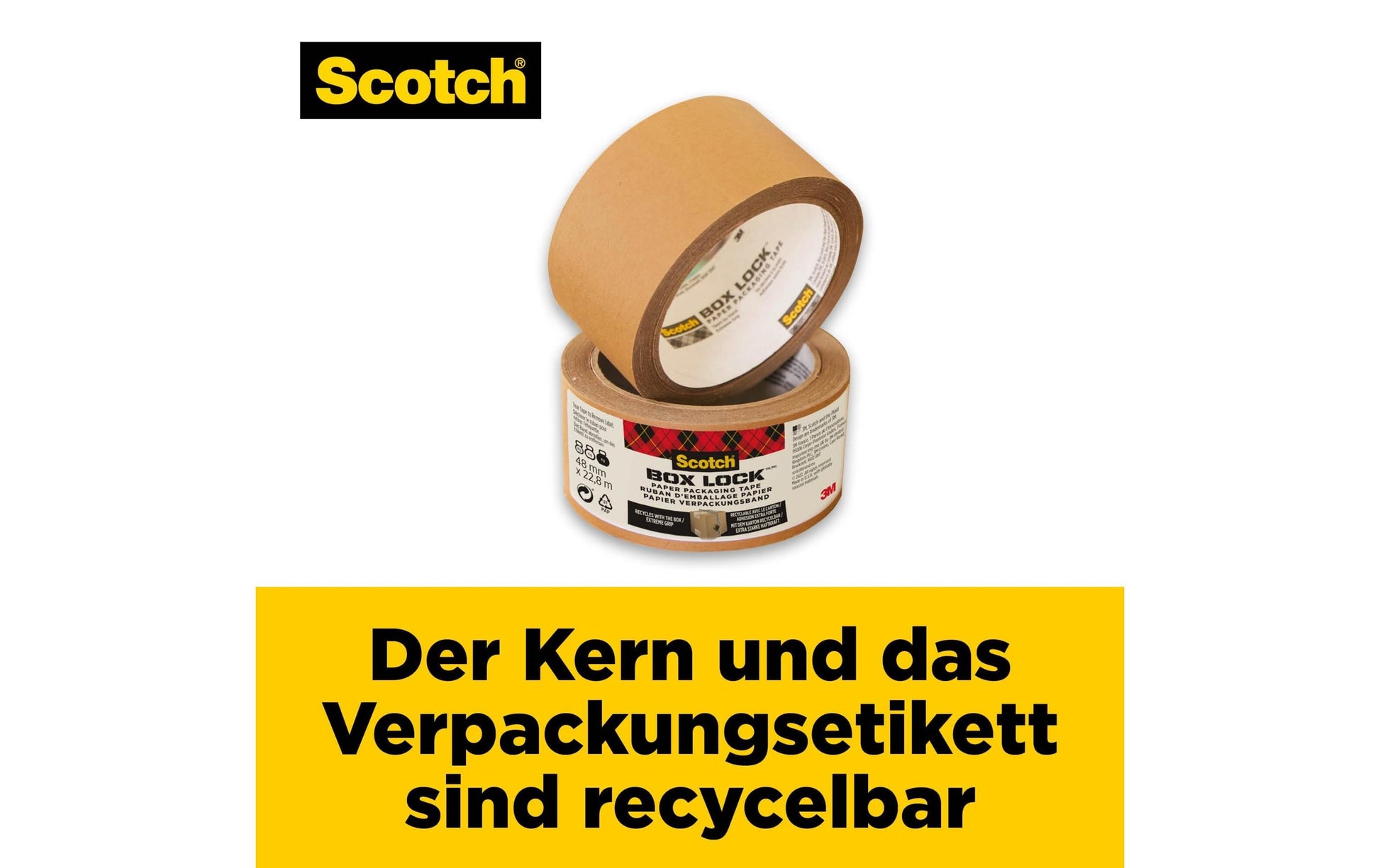 Scotch Papier-Verpackungsband Box Lock – 48 mm × 22,8 m, braun, eco:plus
