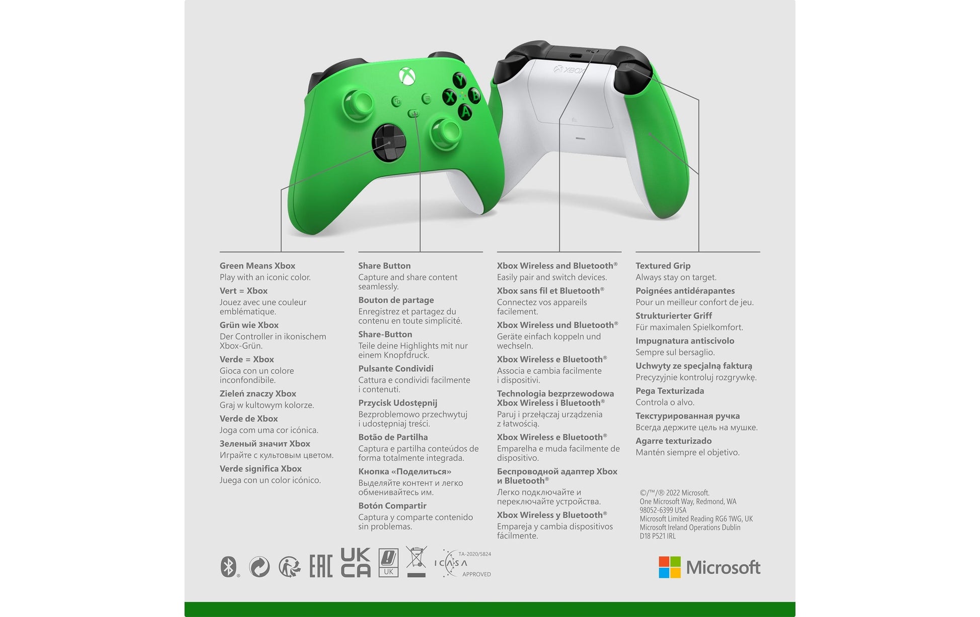Microsoft Xbox Wireless – Gamepad – USB + Bluetooth, Vibration, Kopfhöreranschluss, für Xbox & PC, Grün