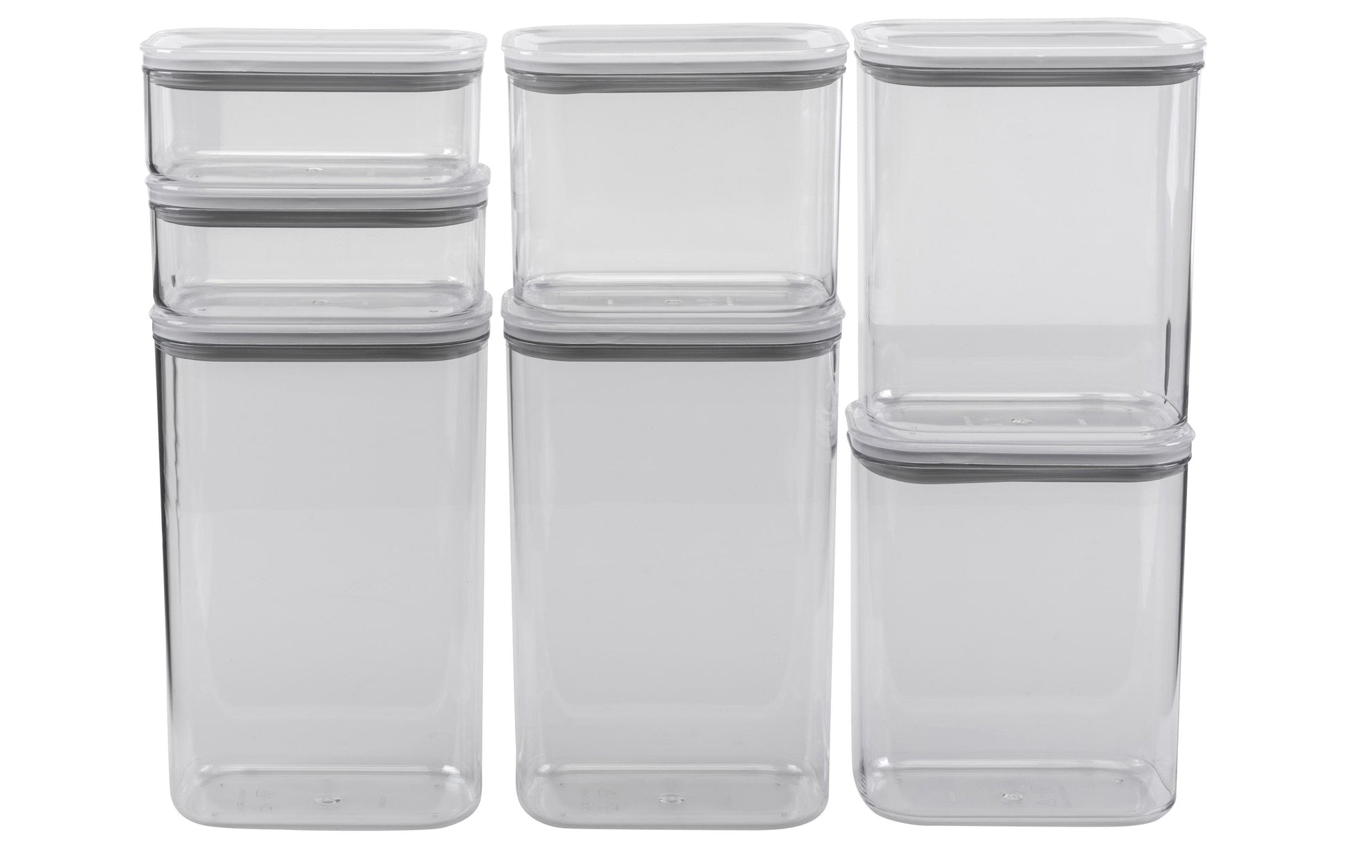 Furber. Furber – 7-teiliges Vorratsdosen-Set 2 l, 1,5 l, 1 l, 470 ml, Kunststoff/Silikon, transparent/weiss