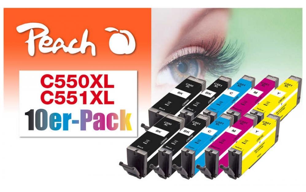 Peach Tintenpatronen-Multipack 550XL/551XL, XL, 10er-Pack, kompatibel – für Canon Pixma IP7240, MG5650, MX925