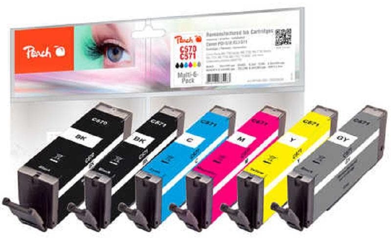 Peach Tintenpatronen-Multipack PGI-570XL/CLI-571XL, 6er-Pack, kompatibel – für Pixma MG 5700 Serie und andere