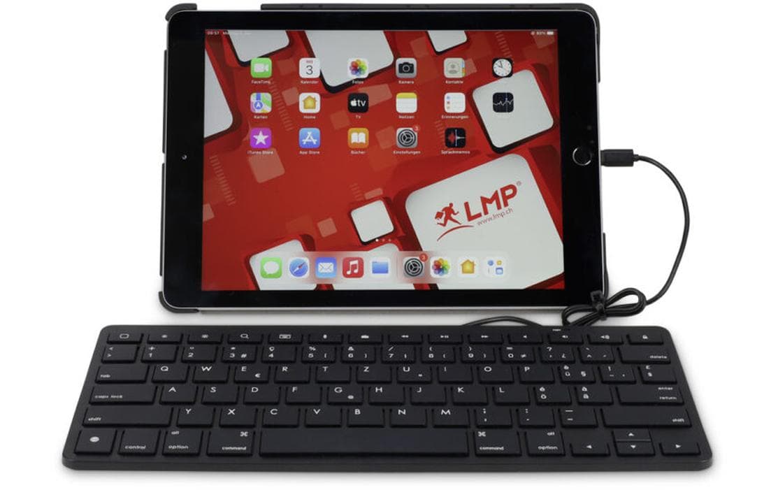 LMP Lightning KB – Tastatur, kabelgebunden (Lightning), CH-Layout (DE-CH), Scherenmechanik, Schwarz – für iPadOS & iOS