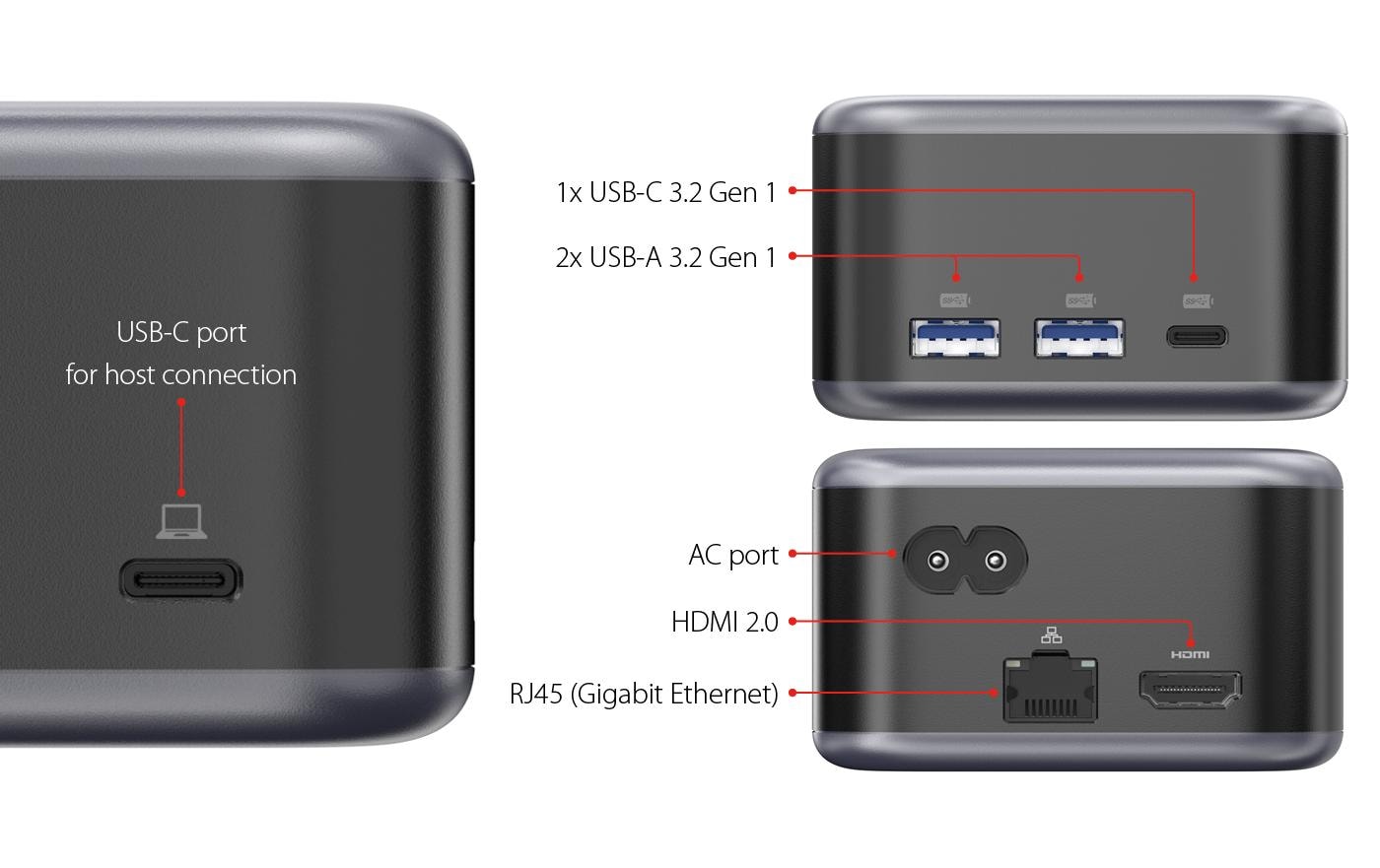 LMP 25189 Dockingstation – USB-C, 1× HDMI, 2× USB-A, 100 W PD, GbE, für Windows/Mac