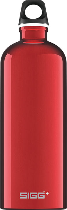 SIGG Traveller Trinkflasche 1 l – Recycling Aluminium, Schraubverschluss, Rot, für Kinder