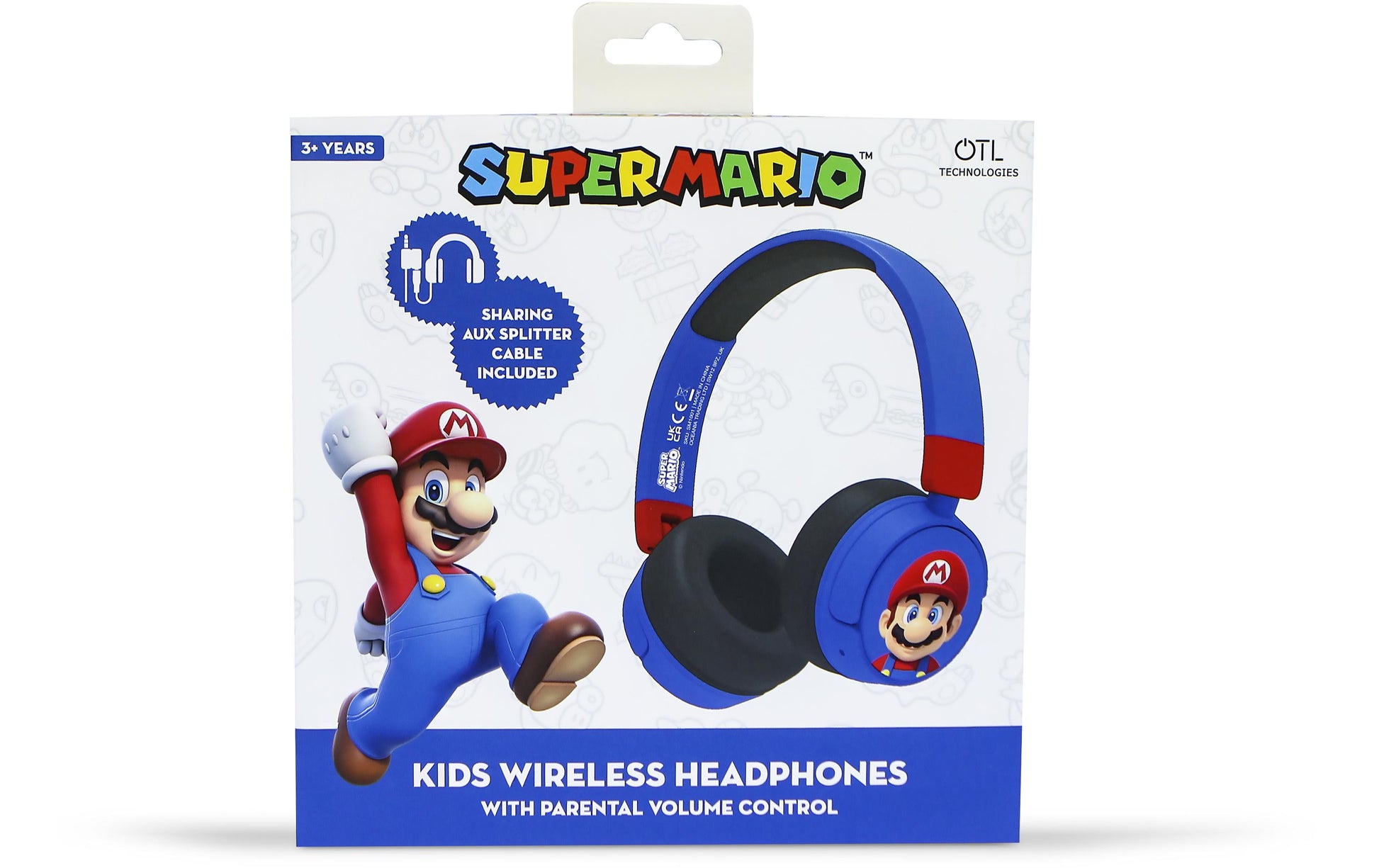 OTL Technologies OTL Super Mario V2 – Gaming-Headset (On-Ear) – Bluetooth 5.1 – für Kinder, Blau/Rot – bis 24 h