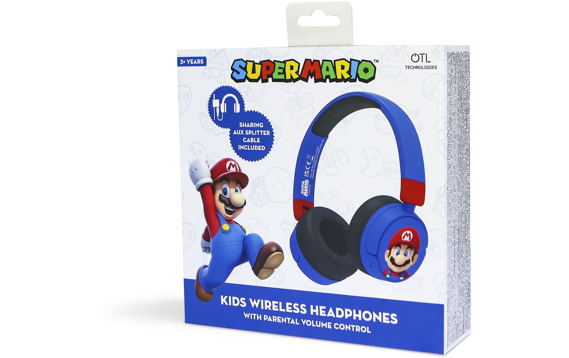 OTL Technologies OTL Super Mario V2 – Gaming-Headset (On-Ear) – Bluetooth 5.1 – für Kinder, Blau/Rot – bis 24 h