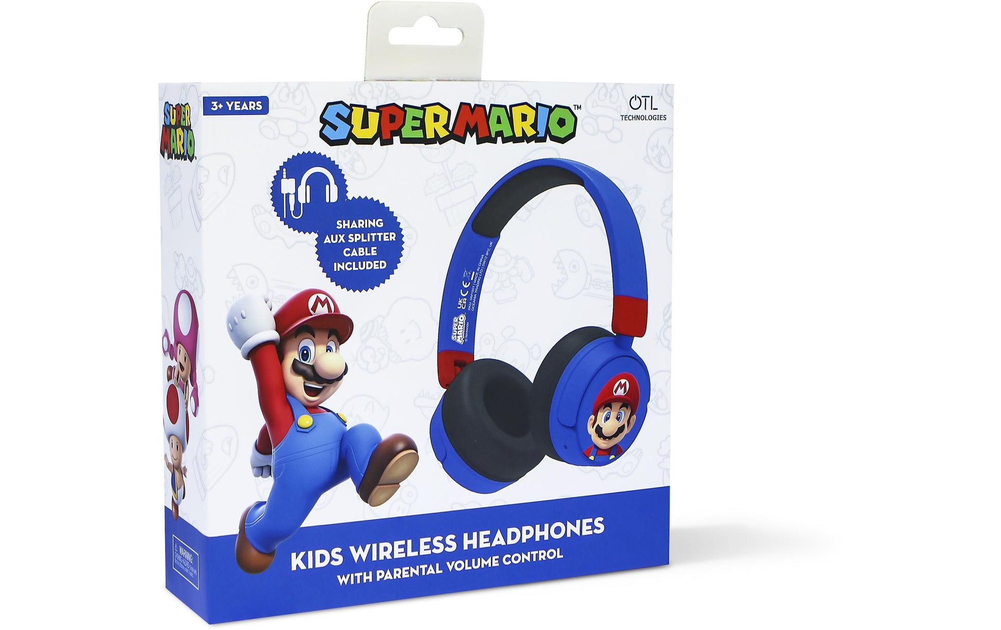 OTL Technologies OTL Super Mario V2 – Gaming-Headset (On-Ear) – Bluetooth 5.1 – für Kinder, Blau/Rot – bis 24 h