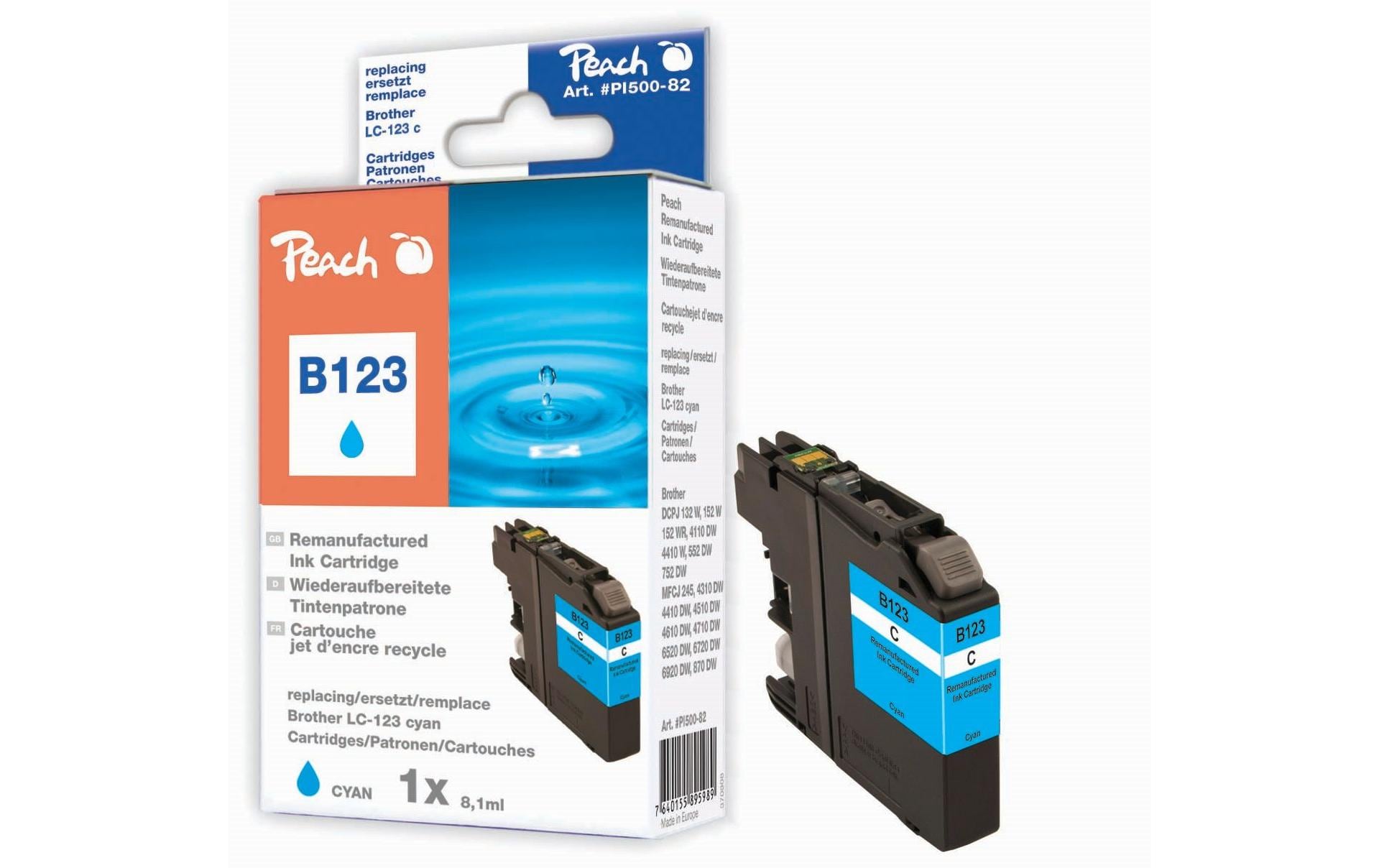 Peach LC-123CXL Cyan Tintenpatrone (Kompatibel) – 1185 Seiten – für Brother DCPJ 552/752, MFCJ 470/475