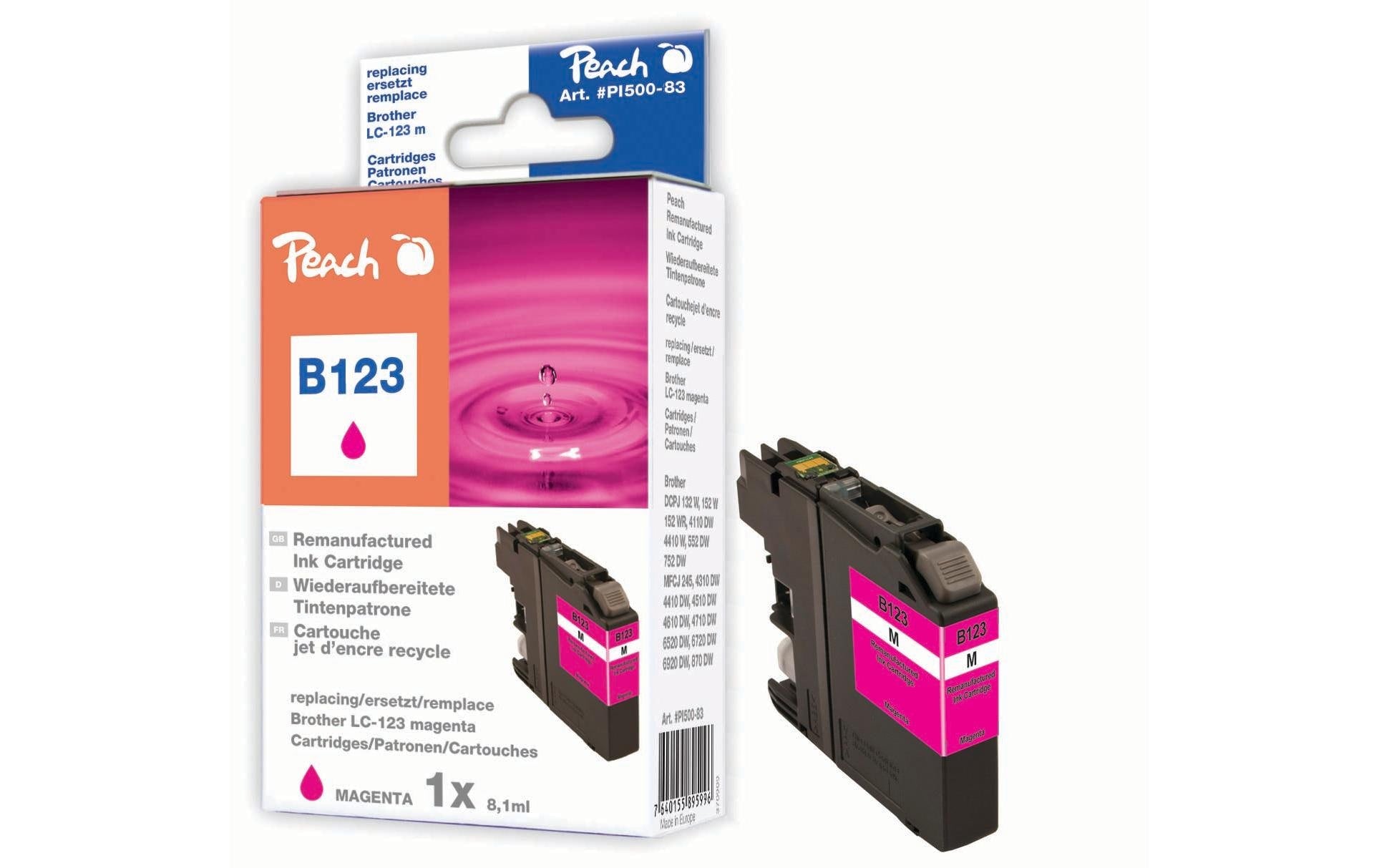 Peach LC-123M Magenta Tintenpatrone (Kompatibel) – 860 Seiten – für Brother DCP-J 752 DW, MFC-J 470 Serie …