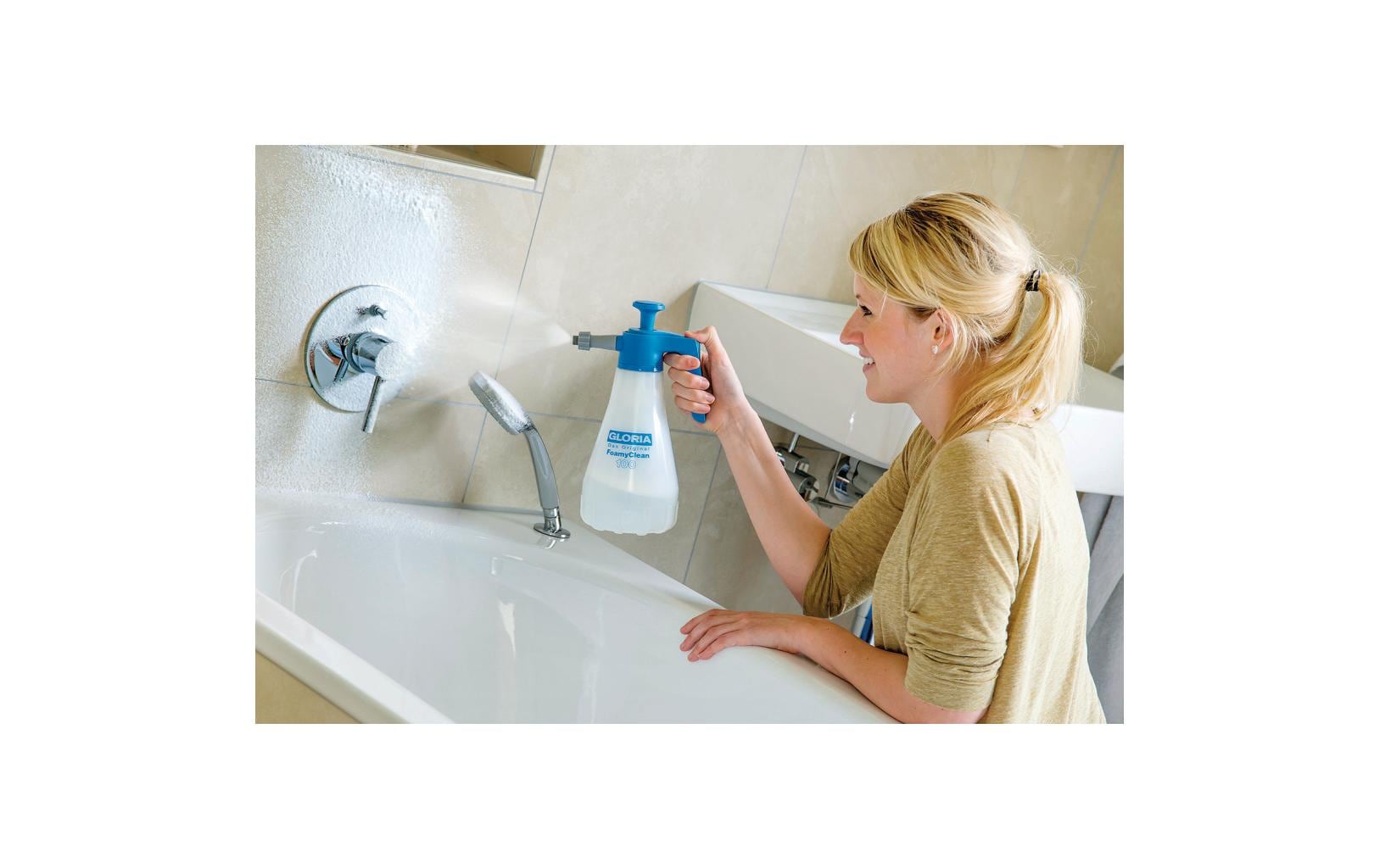 GLORIA FOAMY CLEAN – Schaumsprüher, 1 l, 3 bar, verstellbare Düse, Kunststoff, Blau/Weiss