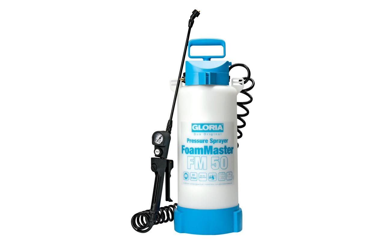 GLORIA FoamMaster FM50 – Schaumsprüher, 5 l, 3 bar, verstellbare Düse, Kunststoff, Blau/Weiss