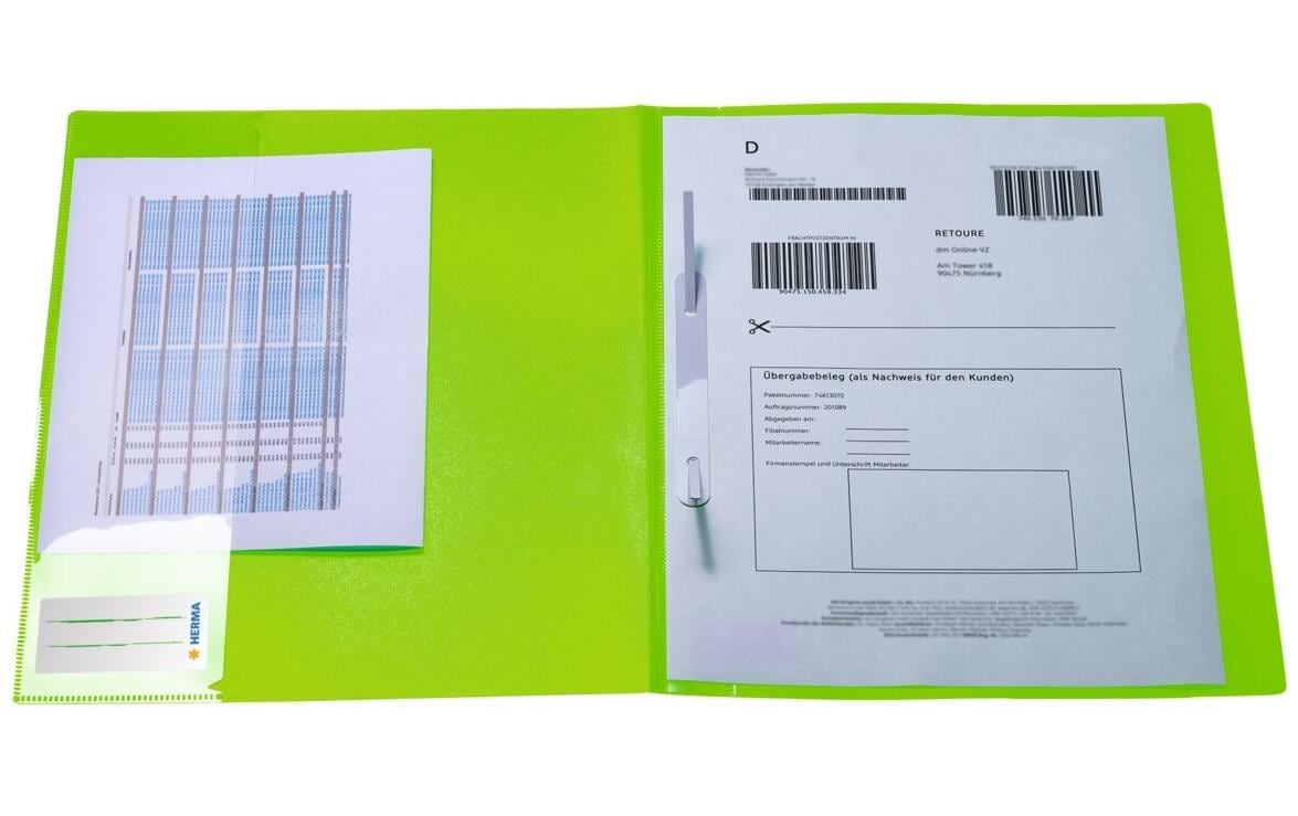 HERMA Schnellhefter Neon – A4, PP, Neongrün, Sichttasche