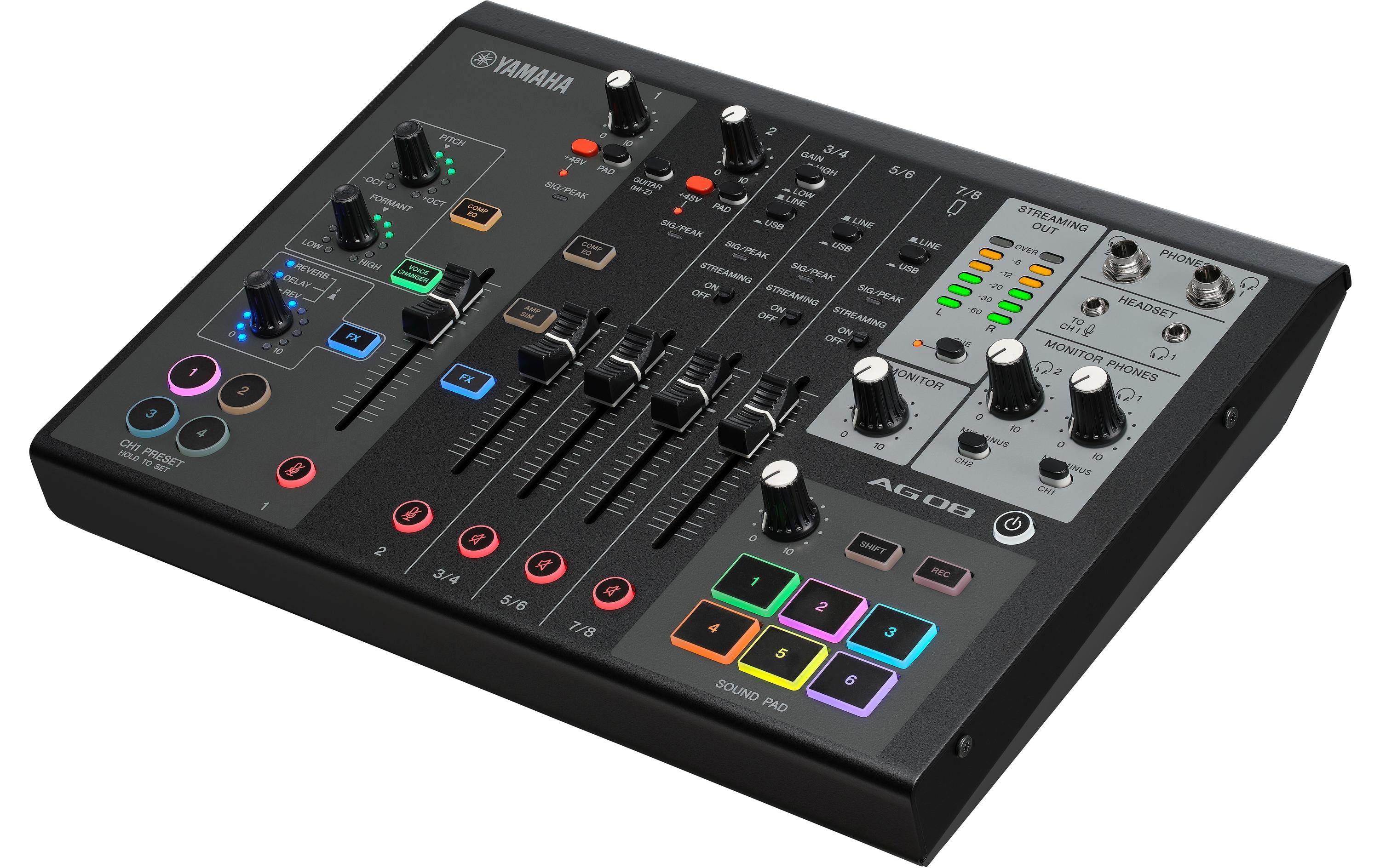Yamaha AG08 BL – 8-Kanal Mixer, USB-Audio-Interface, 3 Stereoeingänge, Schwarz