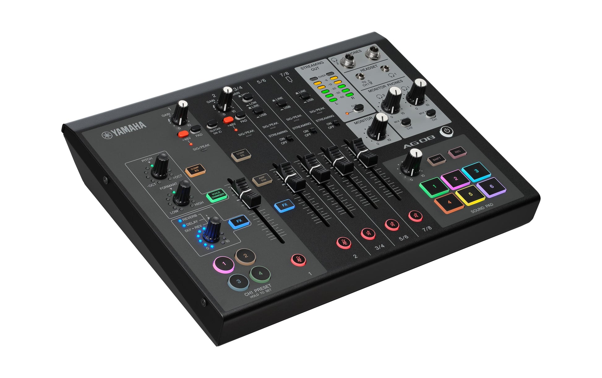 Yamaha AG08 BL – 8-Kanal Mixer, USB-Audio-Interface, 3 Stereoeingänge, Schwarz