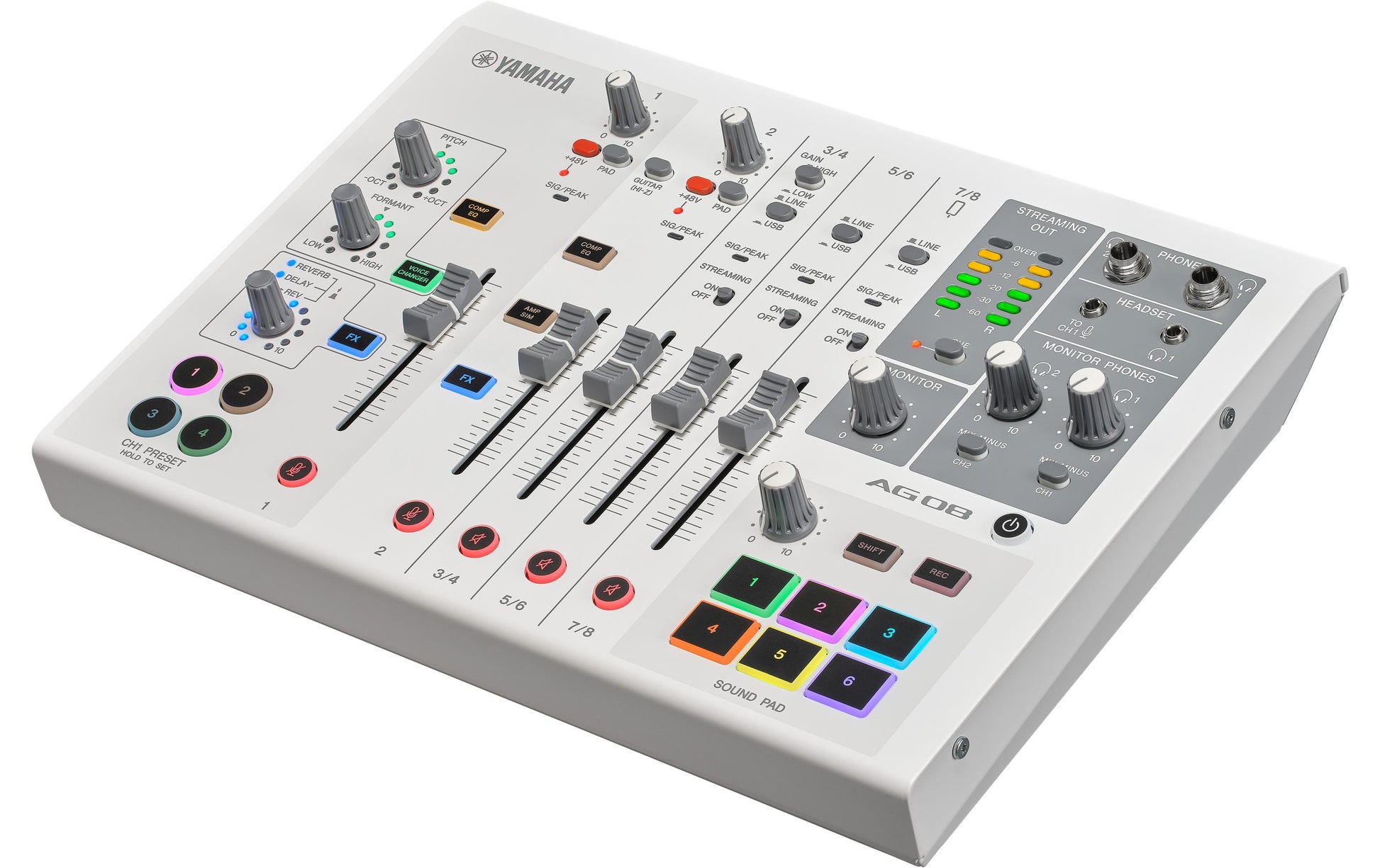 Yamaha AG08 – 8-Kanal Mixer, USB-Audio-Interface, 3 Stereoeingänge, Weiss