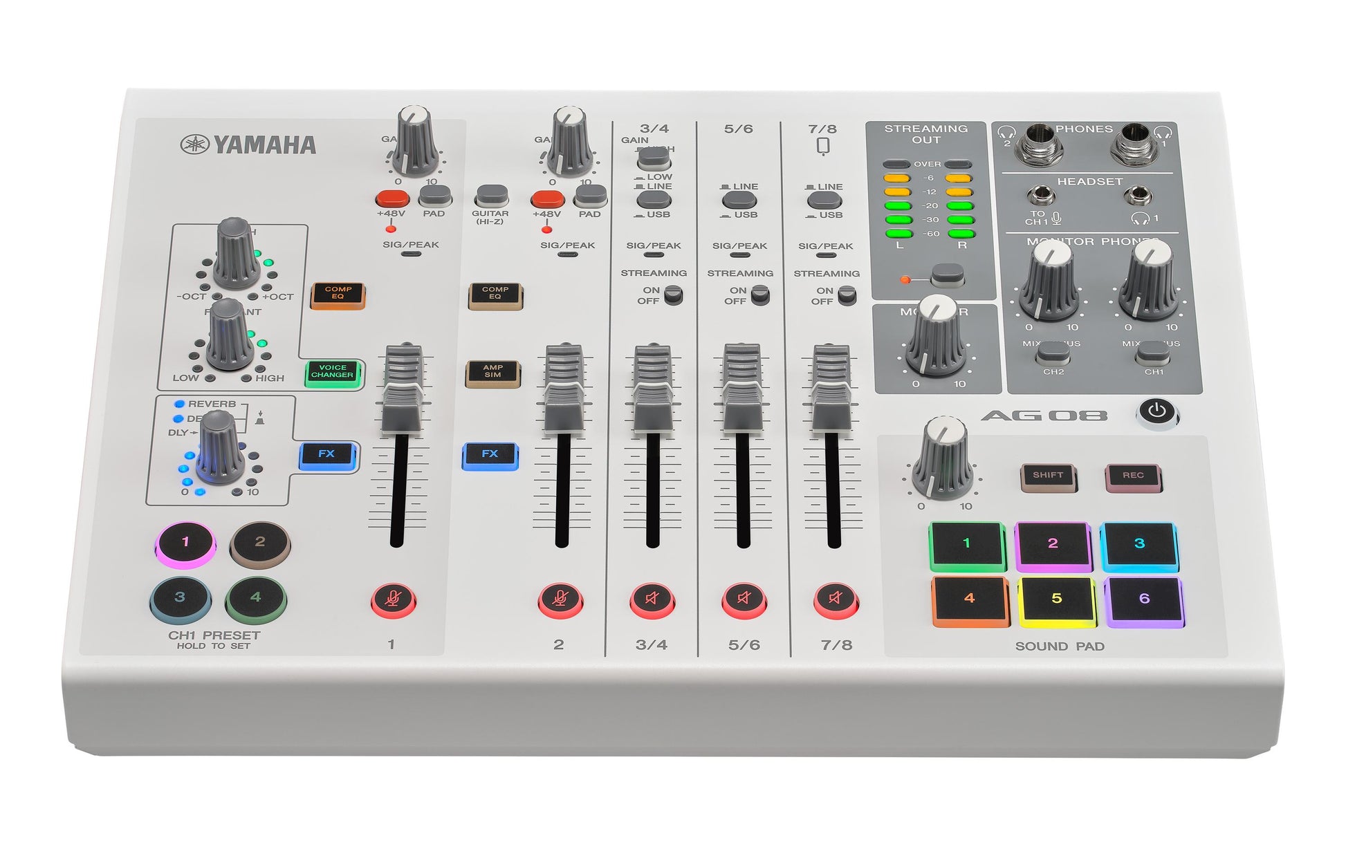 Yamaha AG08 – 8-Kanal Mixer, USB-Audio-Interface, 3 Stereoeingänge, Weiss