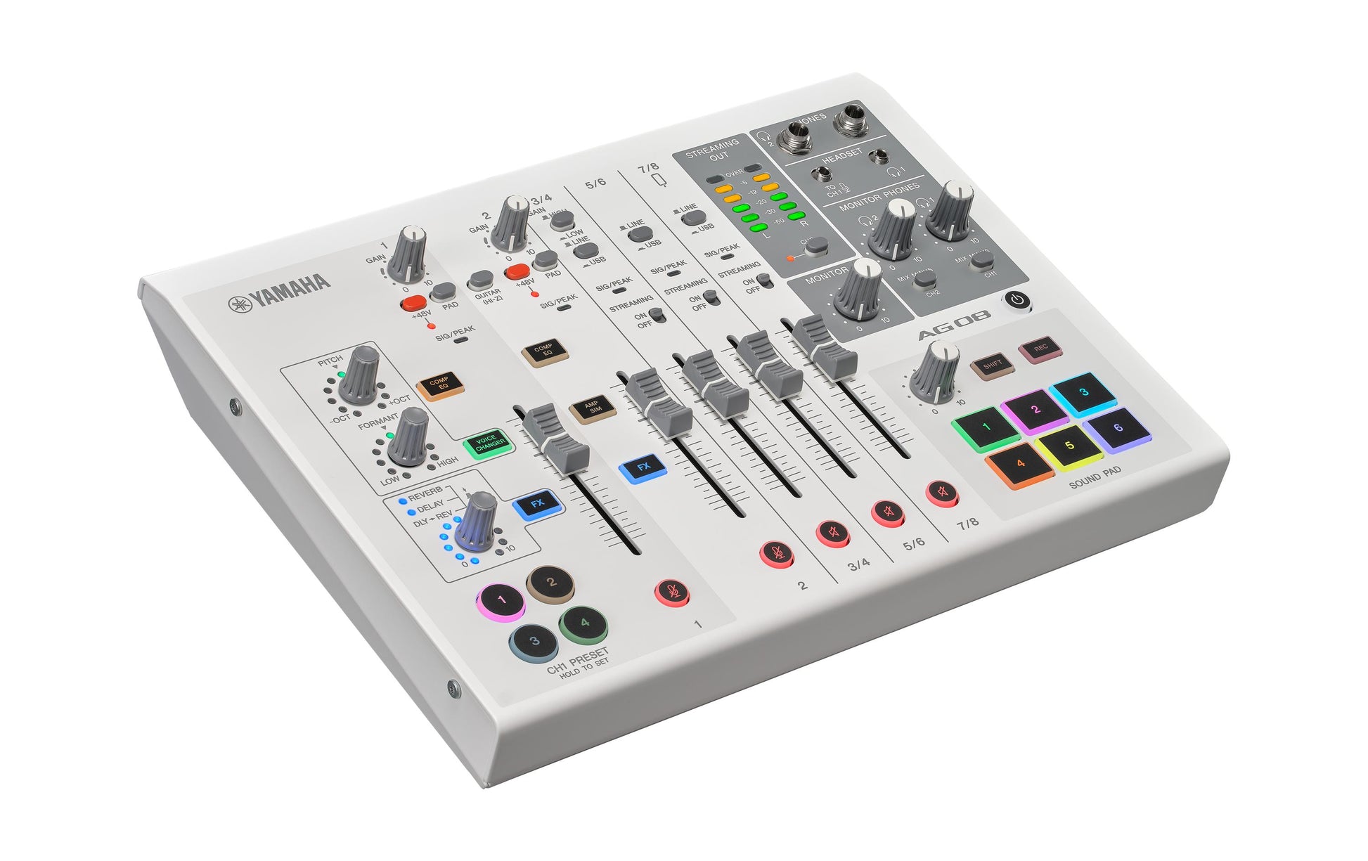 Yamaha AG08 – 8-Kanal Mixer, USB-Audio-Interface, 3 Stereoeingänge, Weiss