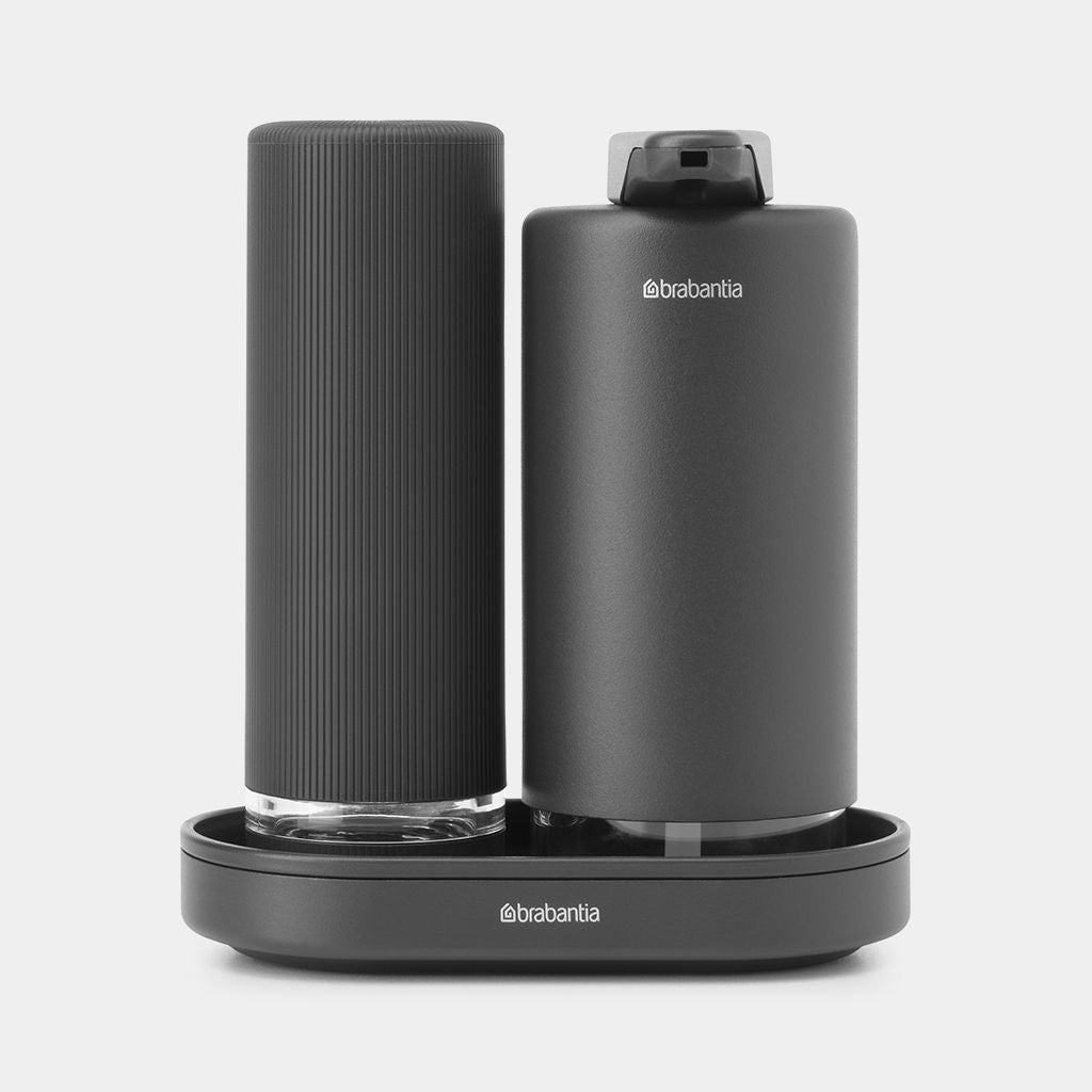 Brabantia Seifenspender, manuell, zum Aufstellen, Metall, grau, B 141 × H 157 × T 93 mm, 2er-Pack, je 200 ml