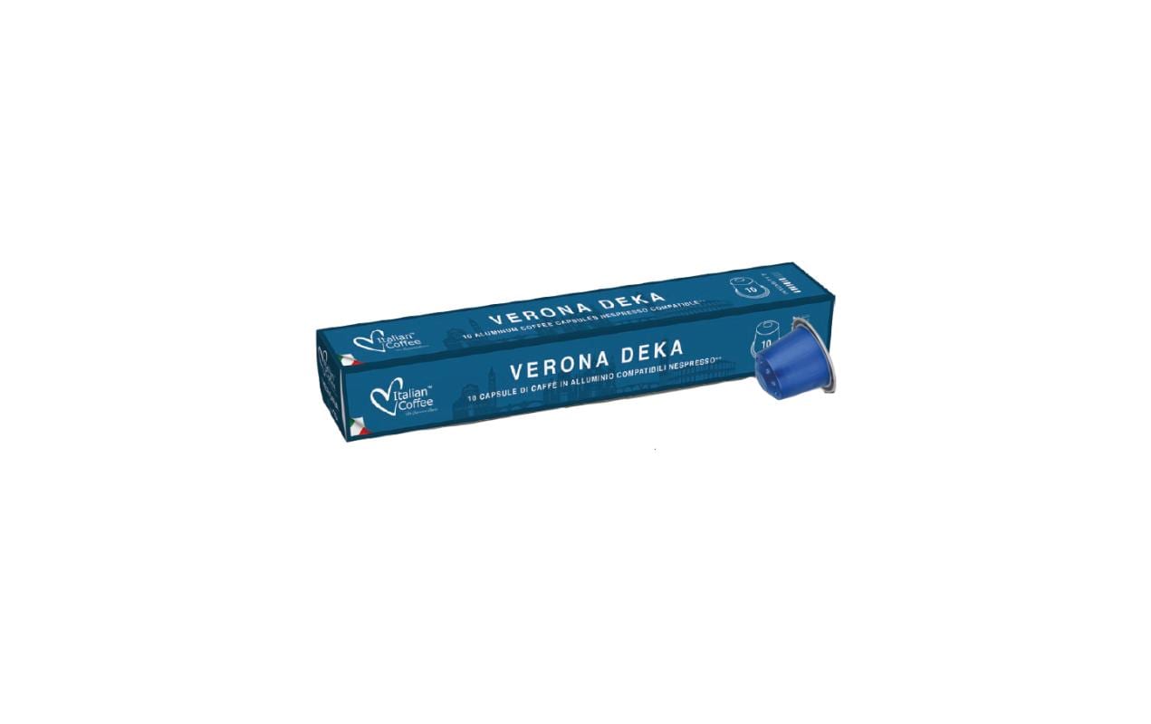 Italian Coffee Verona Deka – Kapseln für Nespresso – Espresso, entkoffeiniert, Intensität 6, 10 Kapseln