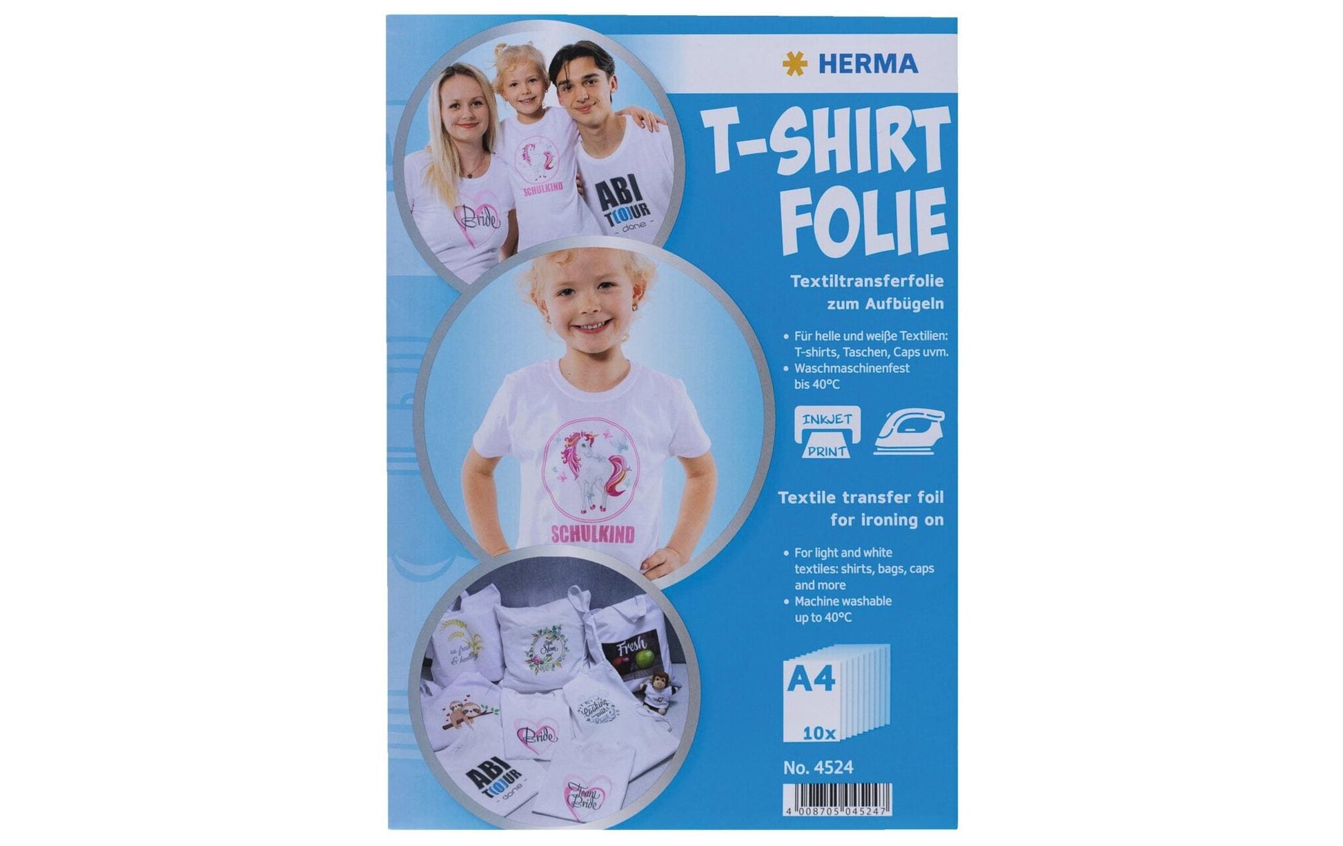 HERMA Transferpapier – für Inkjetdrucker, für helle Textilien, A4 (210 × 297 mm), bis 40 °C, 10 Blatt