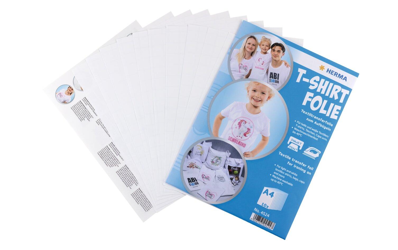 HERMA Transferpapier – für Inkjetdrucker, für helle Textilien, A4 (210 × 297 mm), bis 40 °C, 10 Blatt