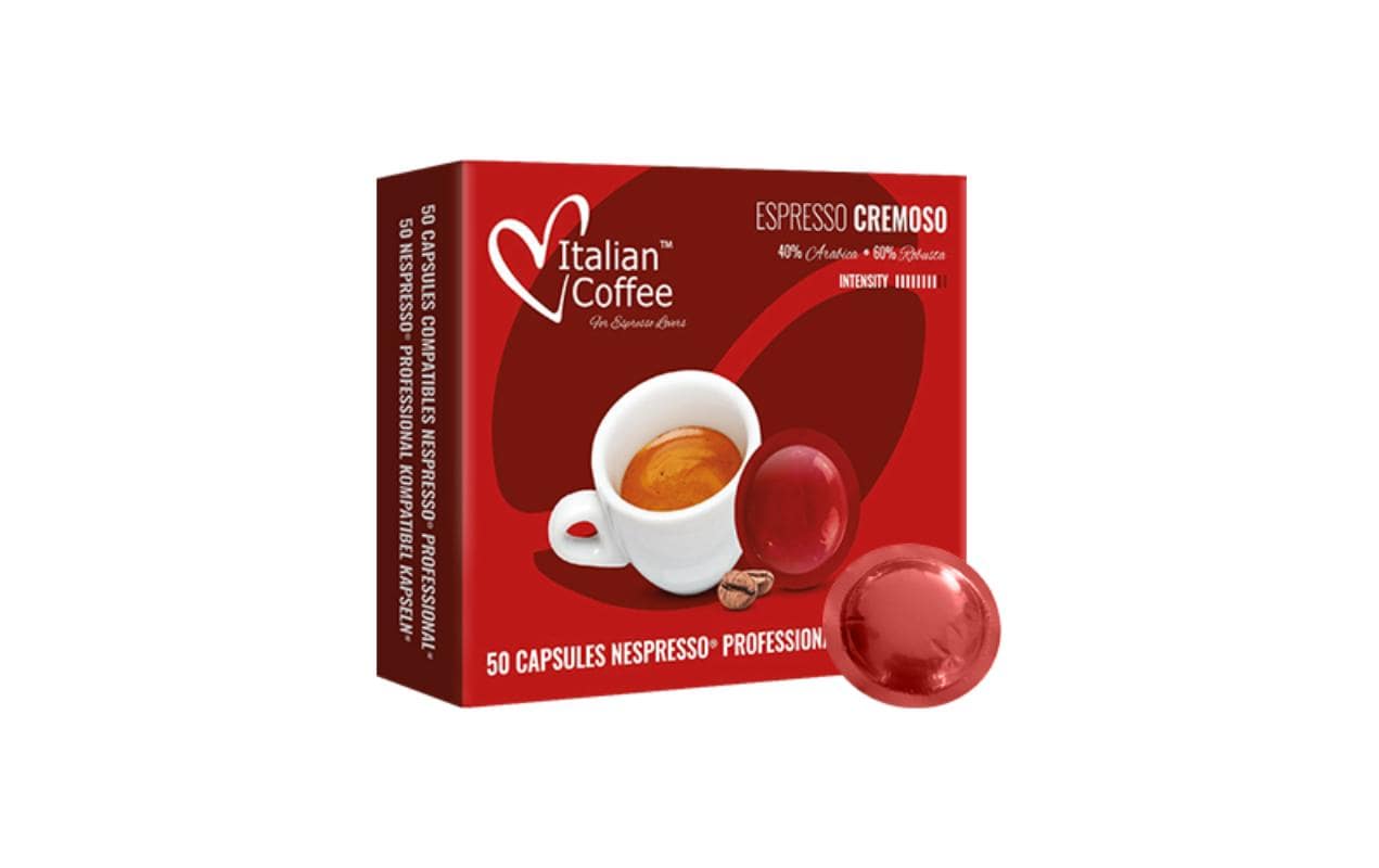 Italian Coffee Cremoso – Kaffeepads für Nespresso – Latte Macchiato, Intensität 8, 50 Pads