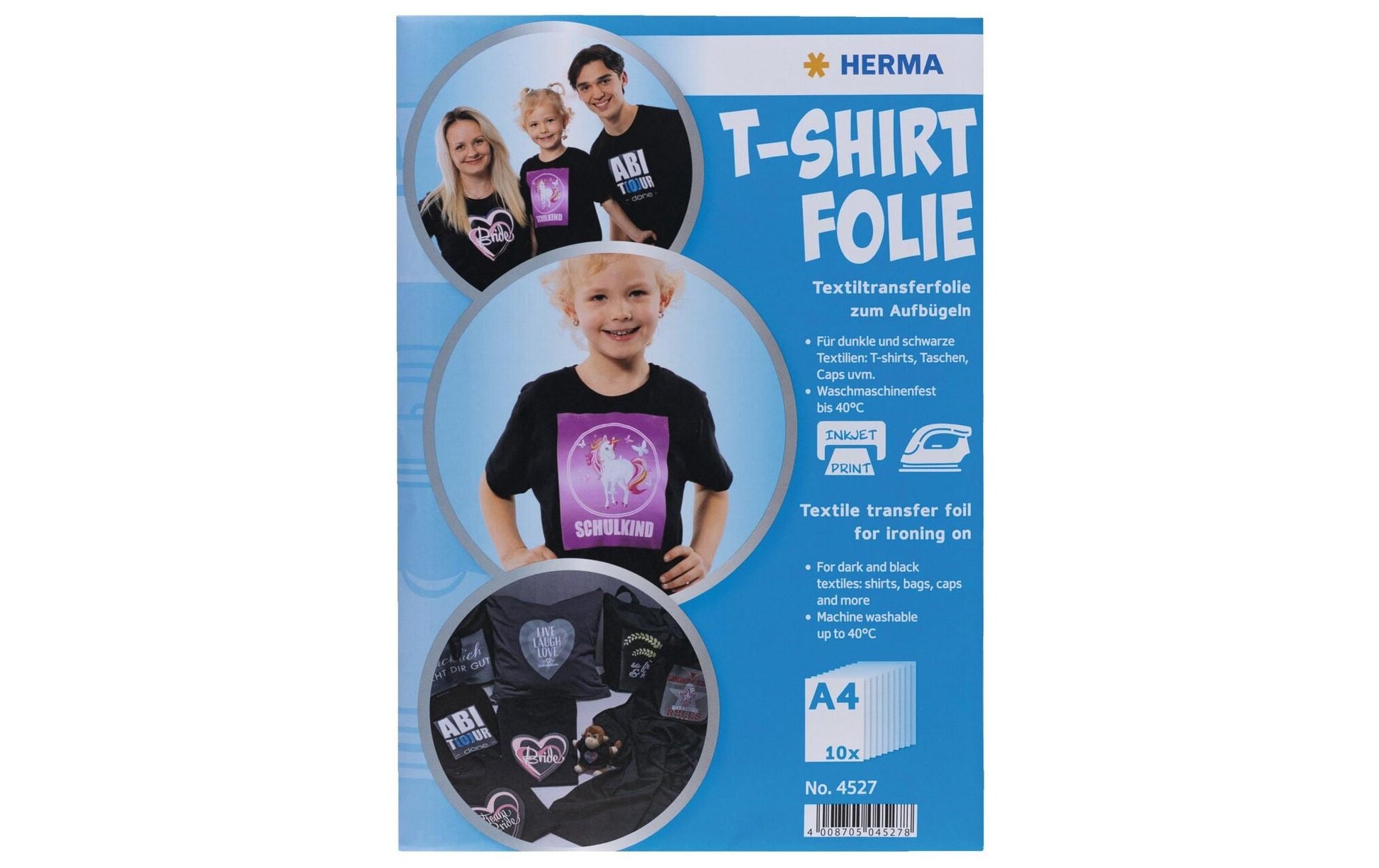 HERMA Inkjet T-Shirt-Folie für dunkle Textilien – 10 Stück – Weiss – 210 × 297 mm