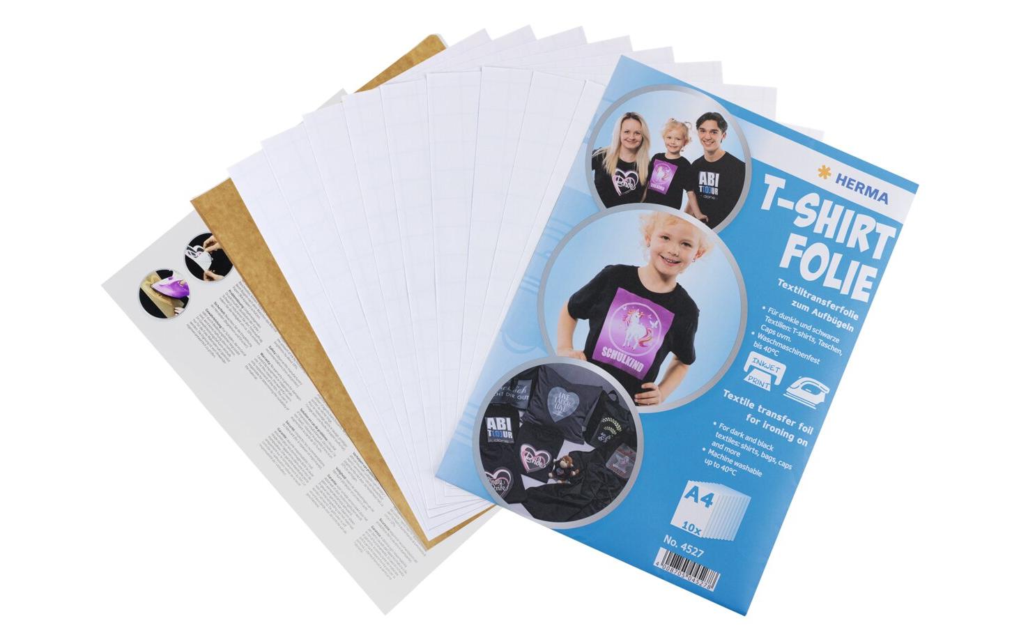 HERMA Inkjet T-Shirt-Folie für dunkle Textilien – 10 Stück – Weiss – 210 × 297 mm