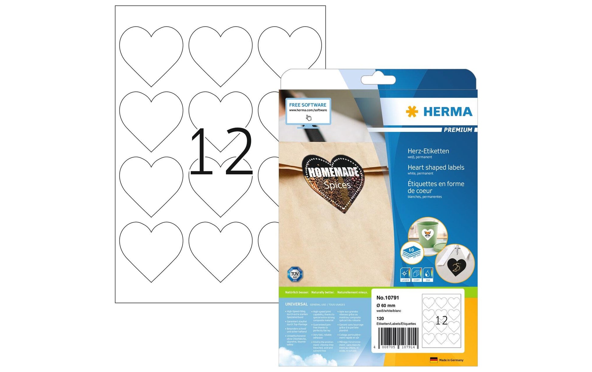 HERMA 10791 – Etiketten A4 Ø 60 mm – Papier, weiss – permanent haftend – Laser/Inkjet – 12 pro Blatt, 10 Blätter