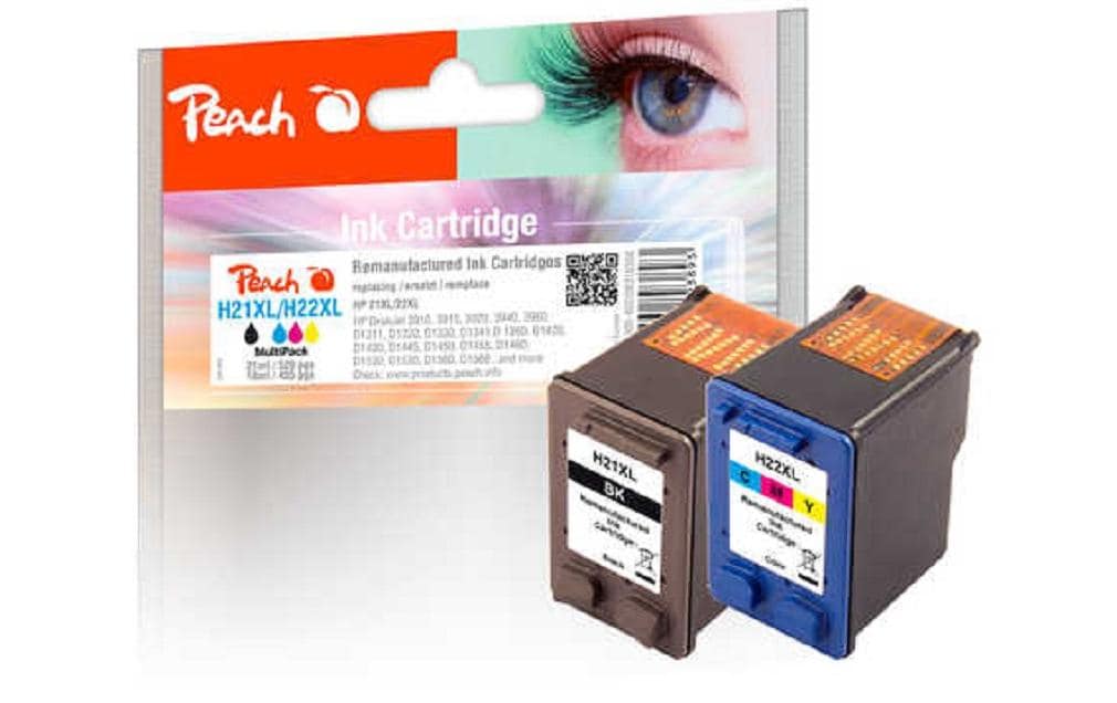 Peach 21/22 Tintenpatronen-Multipack, Schwarz/Dreifarbig (Kompatibel) – für HP DeskJet 3910/3915/3920…