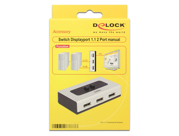 DeLOCK 87668 DisplayPort-Switchbox 2× DisplayPort zu 1× DisplayPort – 2560 × 1440, Tasten