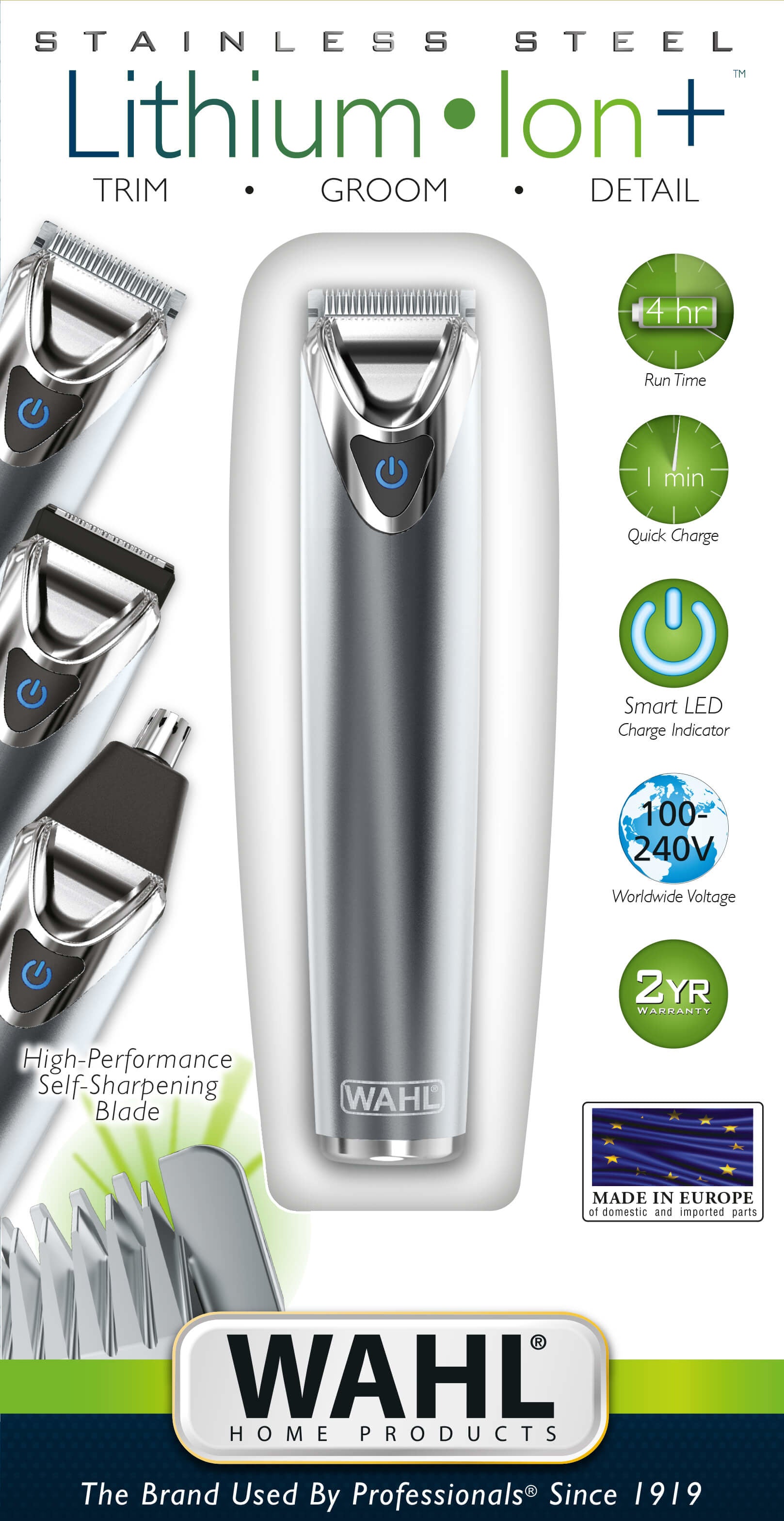 Wahl Bart- und Haarschneider – Lithium-Ionen Akku, min. Schnittlänge 0,7 mm – 360 min Laufzeit – Silber