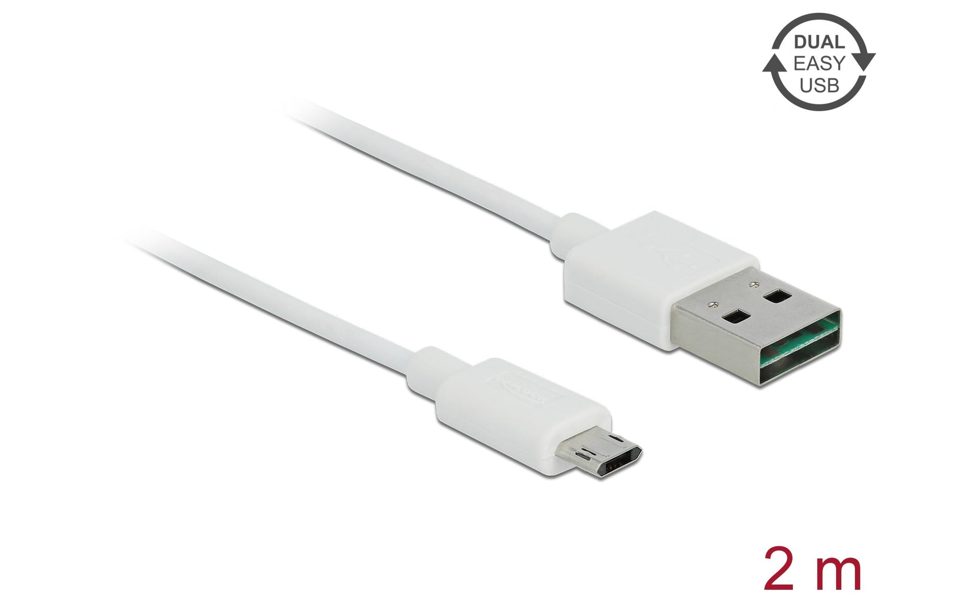 DeLOCK USB-Kabel – USB-A auf Micro-USB-B – USB 2.0 (480 Mbit/s) – 2 m – beidseitig einsteckbar – Weiss