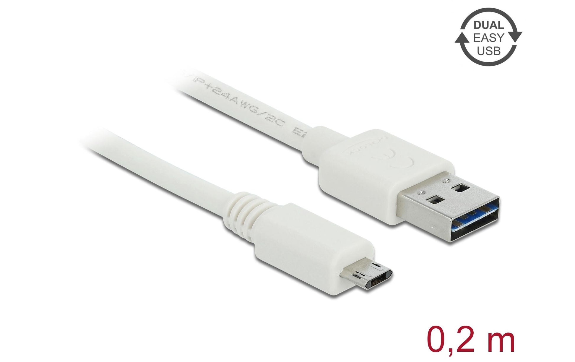 DeLOCK USB-Kabel – USB-A auf Micro-USB-B – USB 2.0 (480 Mbit/s) – 0,2 m – Goldstecker – Weiss
