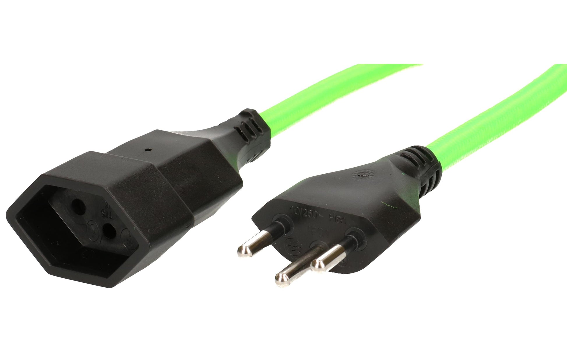 MaxTex Verlängerungskabel – T12–T13, 3 m, 3×1 mm², Textilmantel, Neongrün