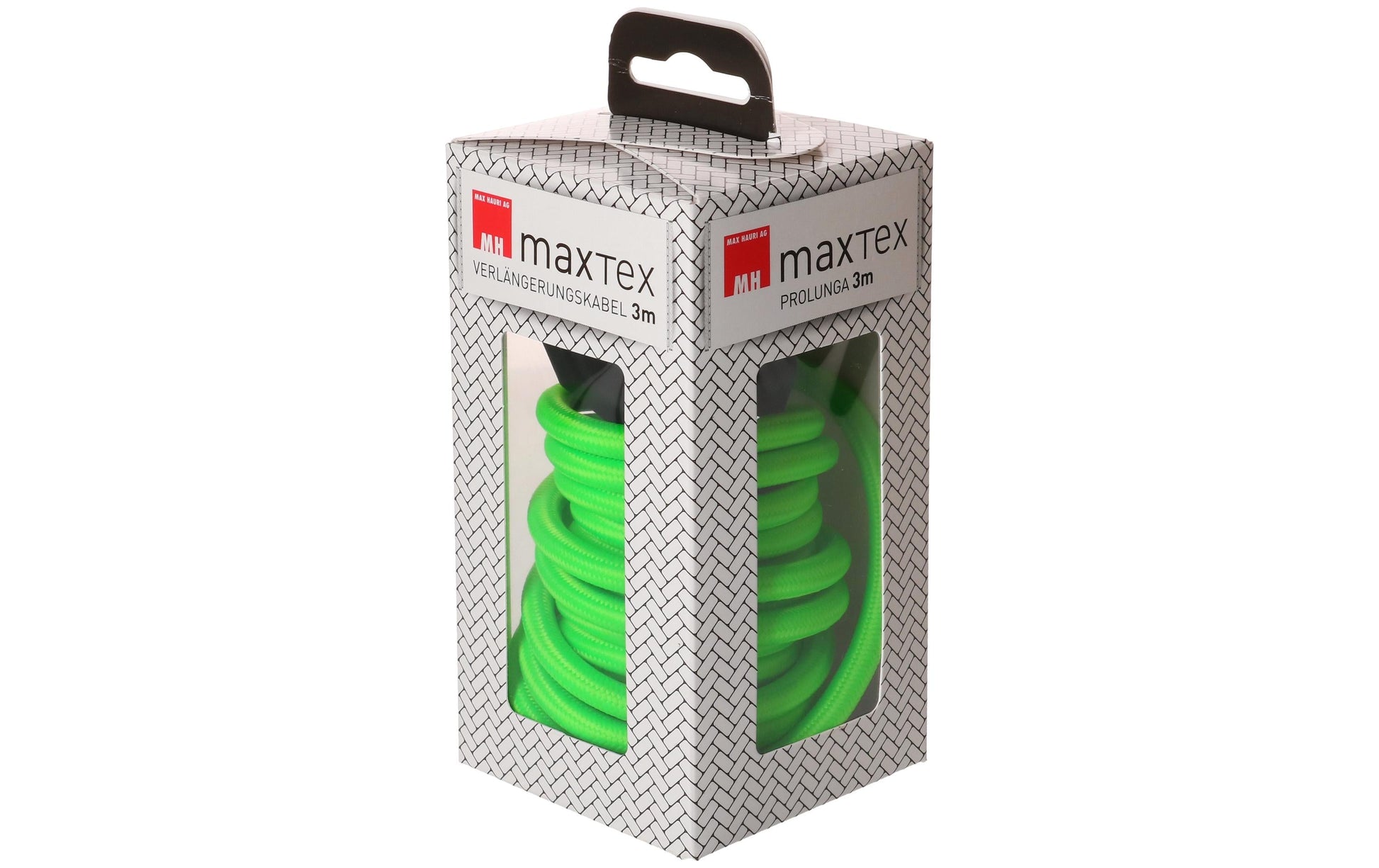 MaxTex Verlängerungskabel – T12–T13, 3 m, 3×1 mm², Textilmantel, Neongrün