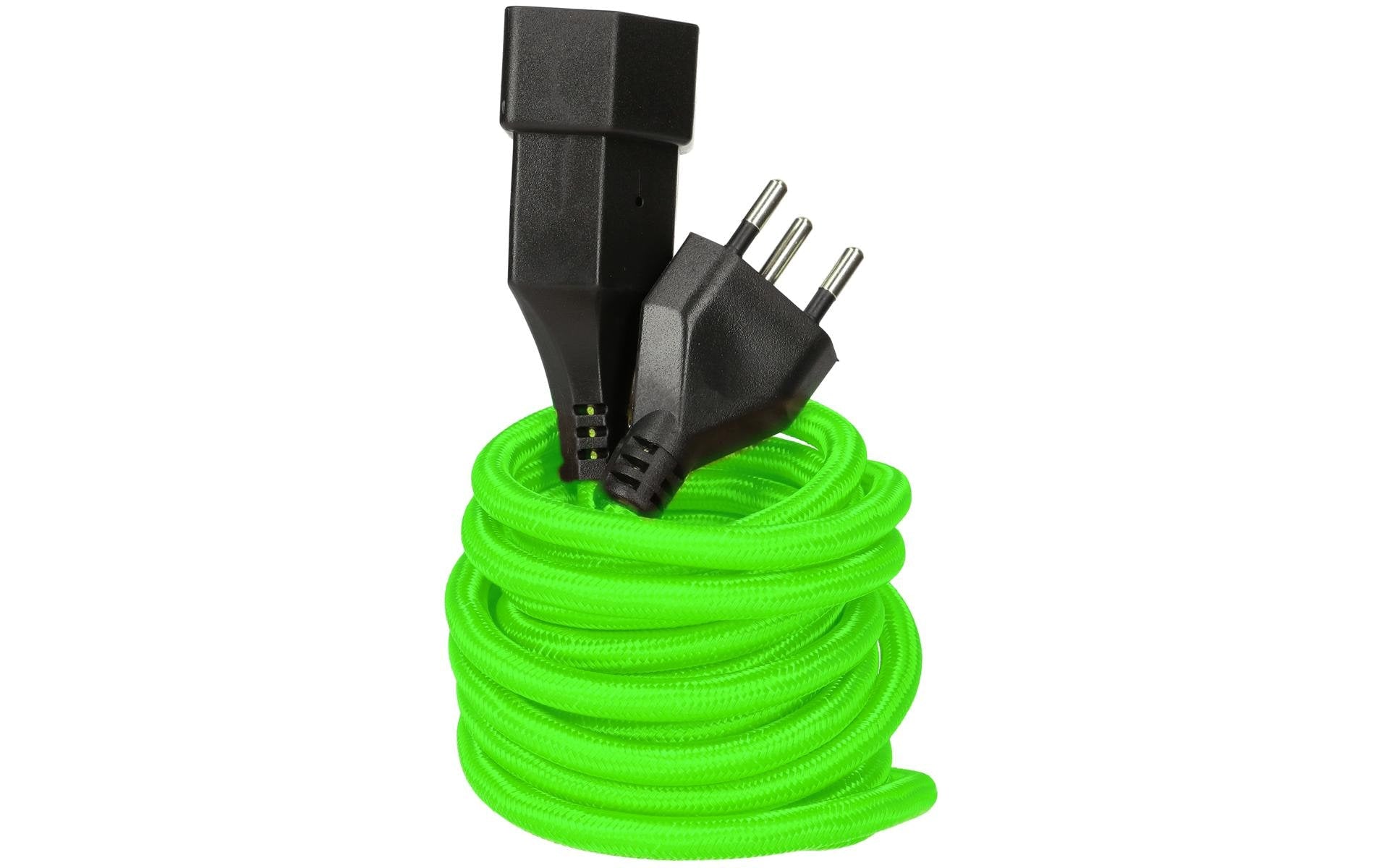 MaxTex Verlängerungskabel – T12–T13, 3 m, 3×1 mm², Textilmantel, Neongrün