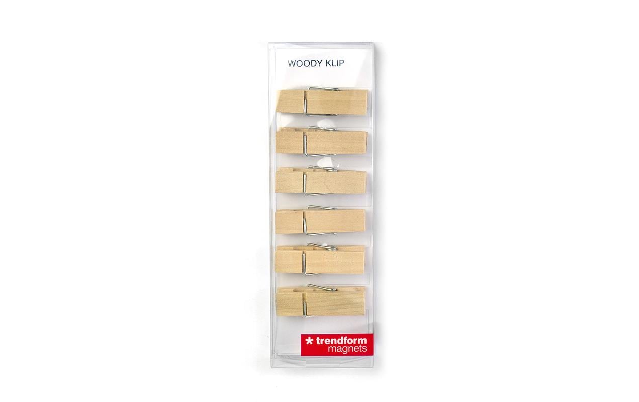 Trendform WOODY KLIP Magnetclip – 45 × 10 × 10 mm – 6 Stück, Holz, Braun