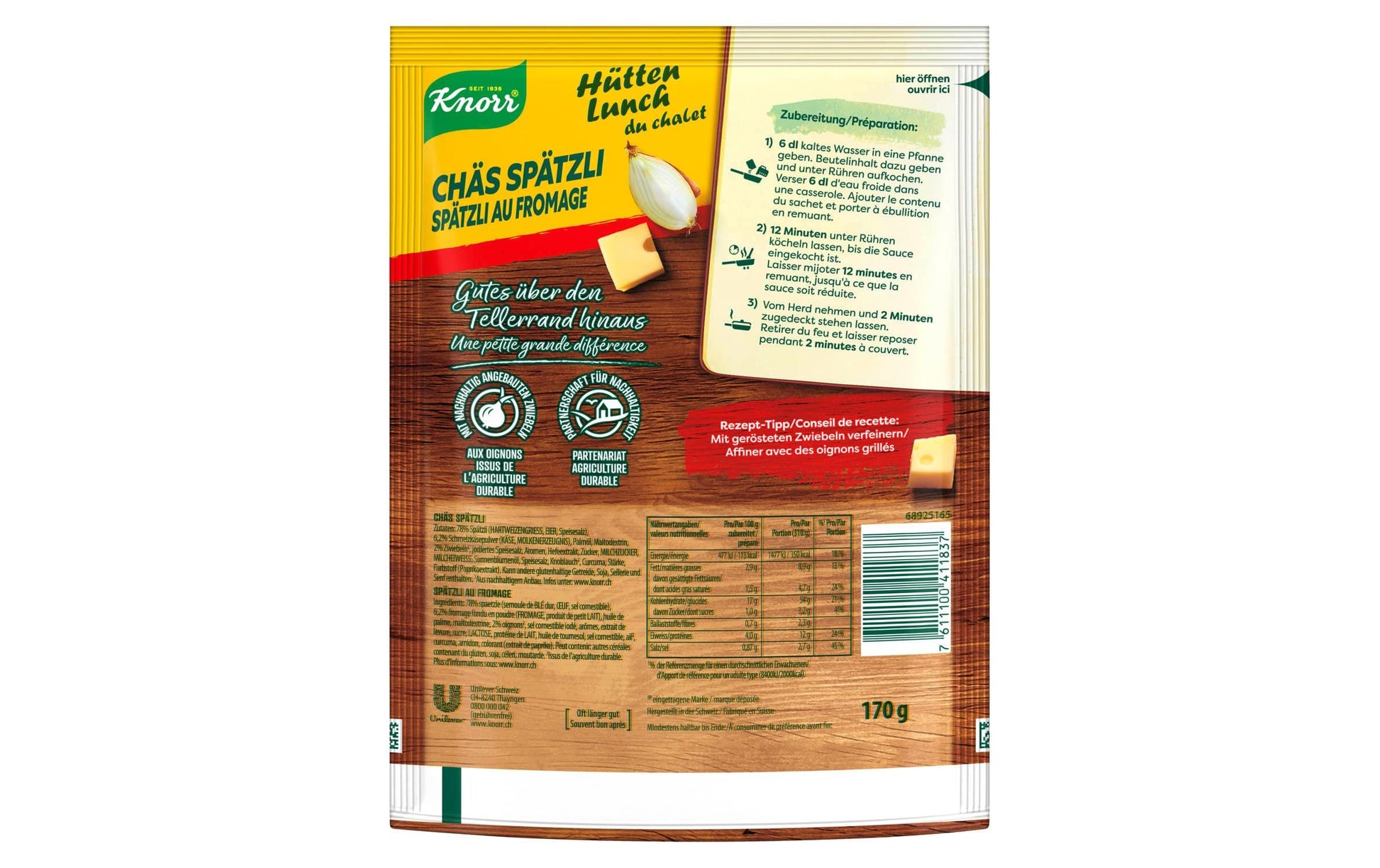 Knorr Hütten Lunch Chäs Spätzli – 170 g