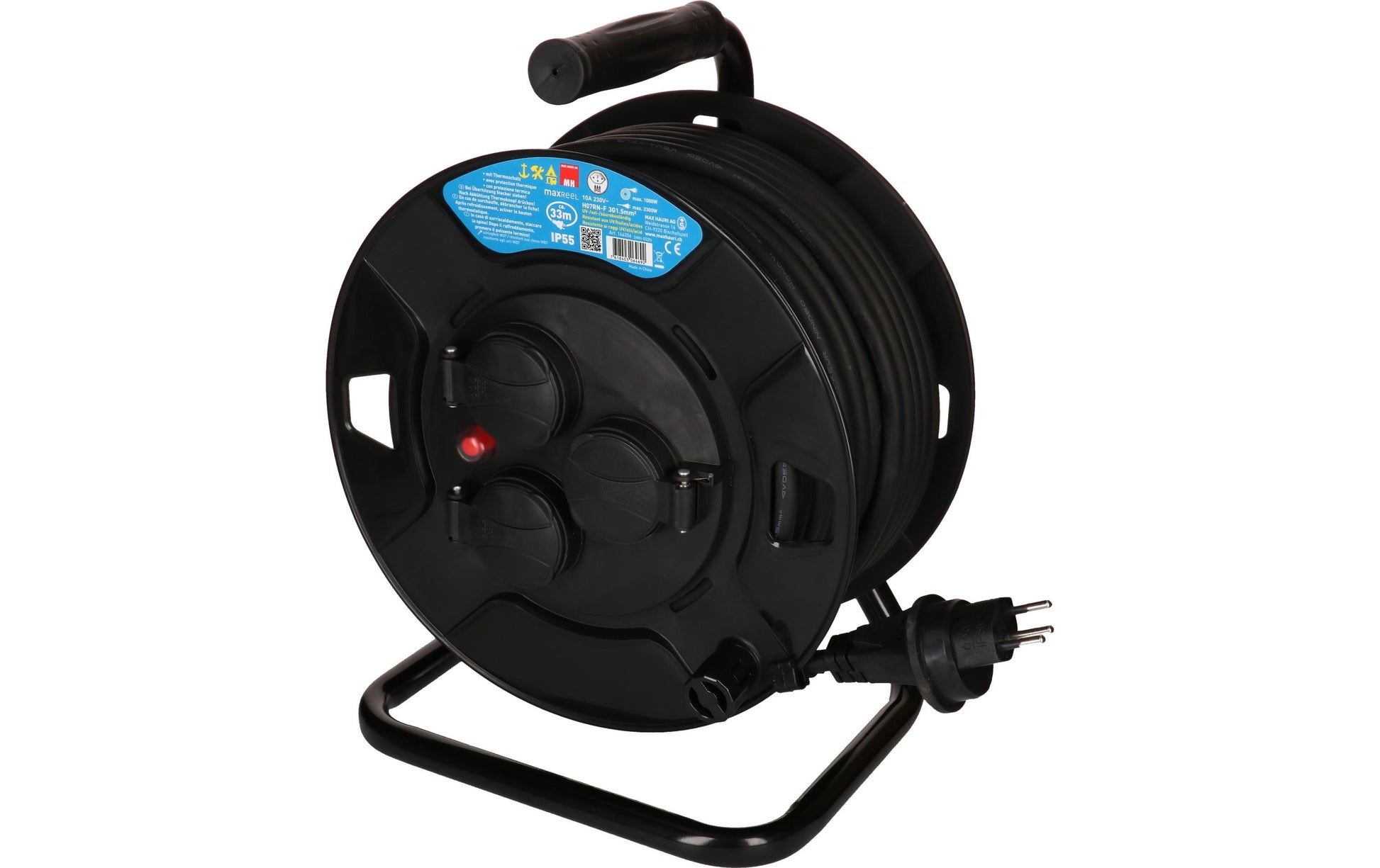 Max Hauri AG Max Hauri Kabelrolle – 3× T13, 33 m, IP55, aussen, schwarz