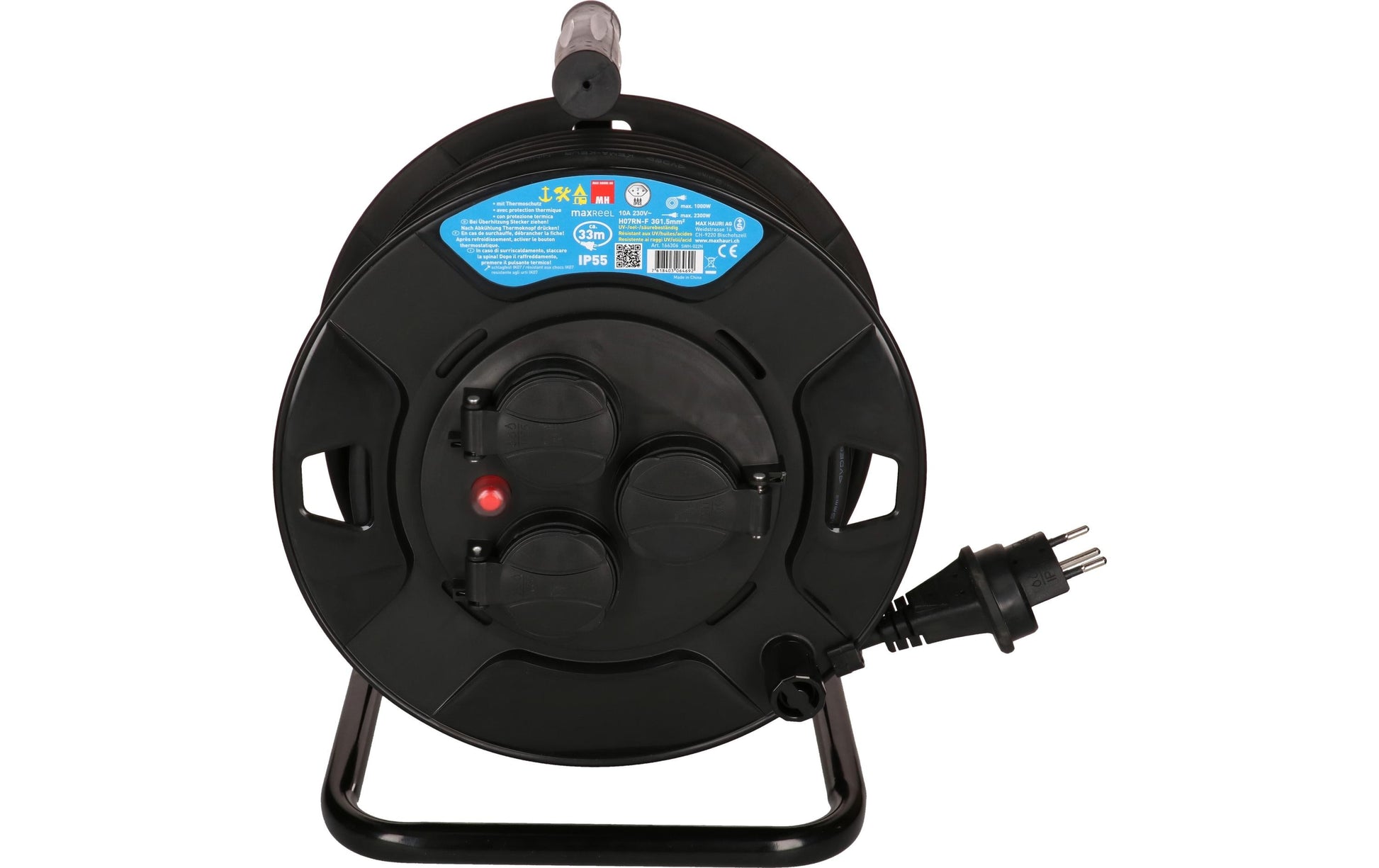 Max Hauri AG Max Hauri Kabelrolle – 3× T13, 33 m, IP55, aussen, schwarz